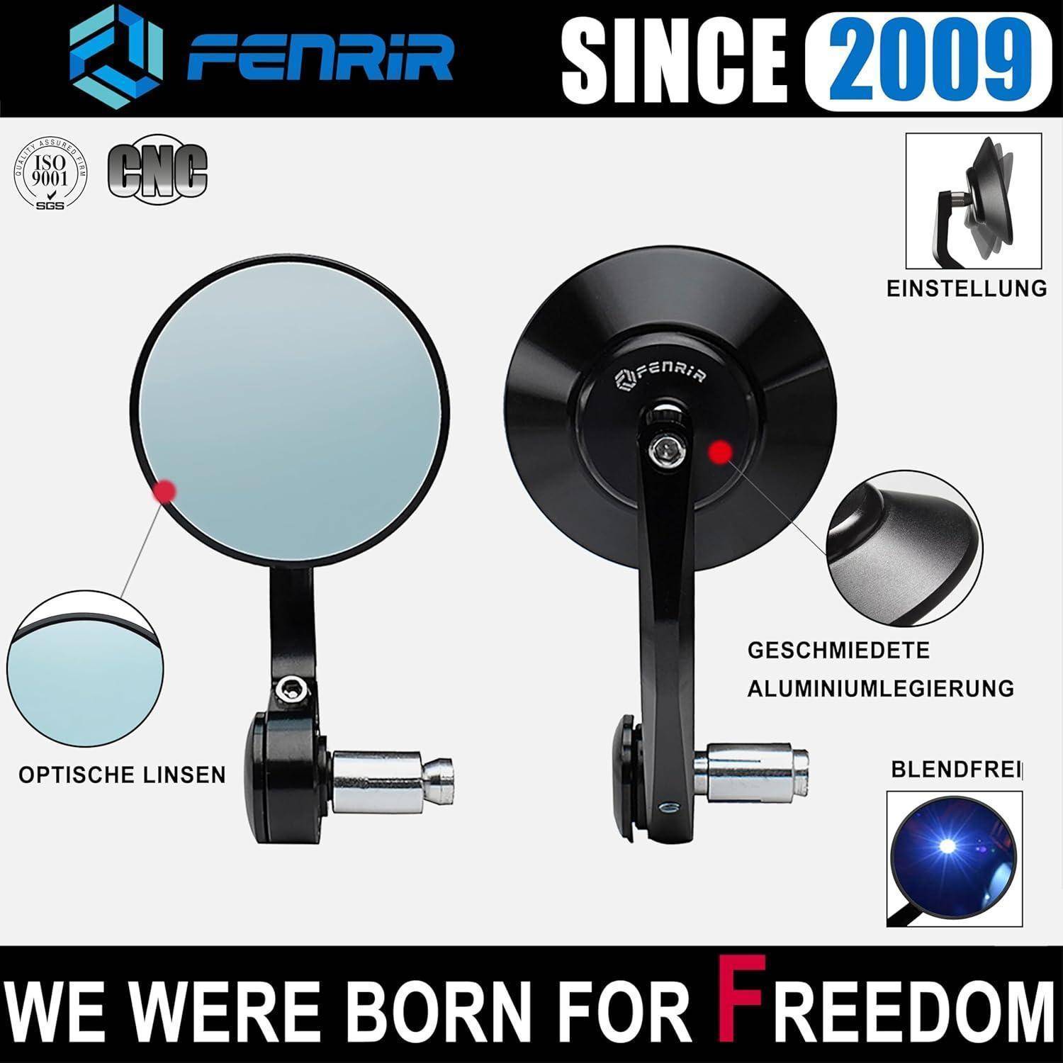 FENRIR (Kein E Geprüft) Runden Lenkerendenspiegel Motorrad Spiegel rückspiegel CNC Geschmiedete Aluminiumlegierung Blendschutz Vibrationsreduzierend