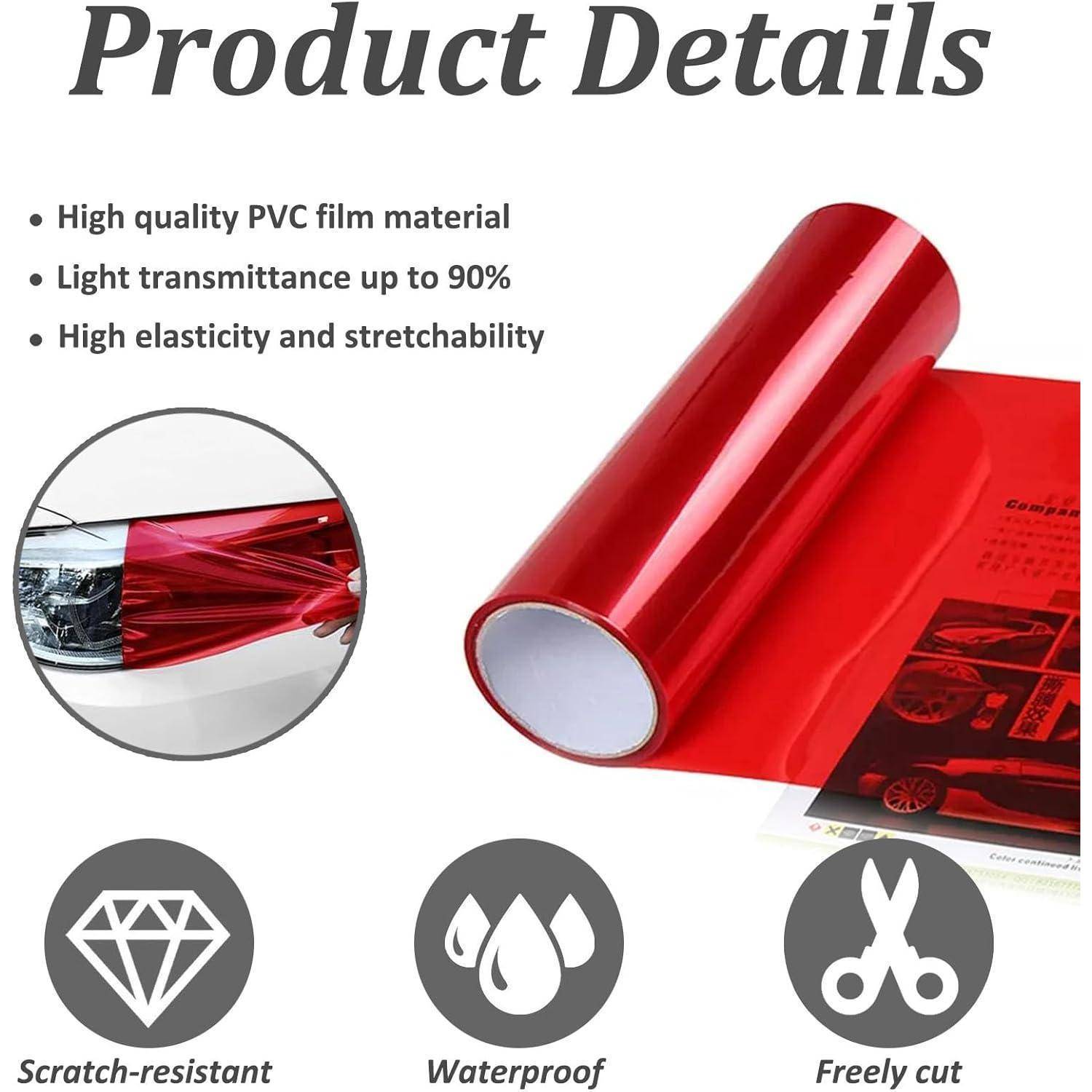 Produktdetails für rote PVC-Folie: Hochwertig, bis zu 90% Lichttransmission, elastisch, kratzfest, wasserdicht und frei zuschneidbar.