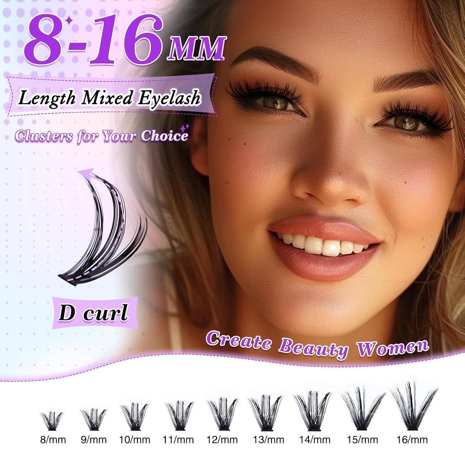 LZM Einzelne Wimpern, 240PCS Wimpern Extensions D Curl Individuelle Lashes Künstliche Wimpern Wimpernbüschel für Anfänger (Mix 8-16mm, 40D） | C