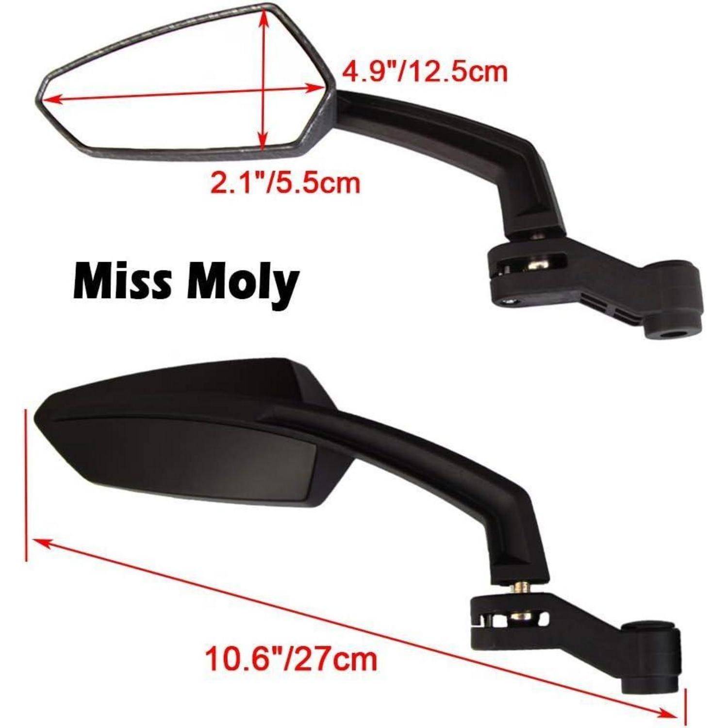 Schwarzer Motorrad-Seitenspiegel mit der Bezeichnung „Miss Moly