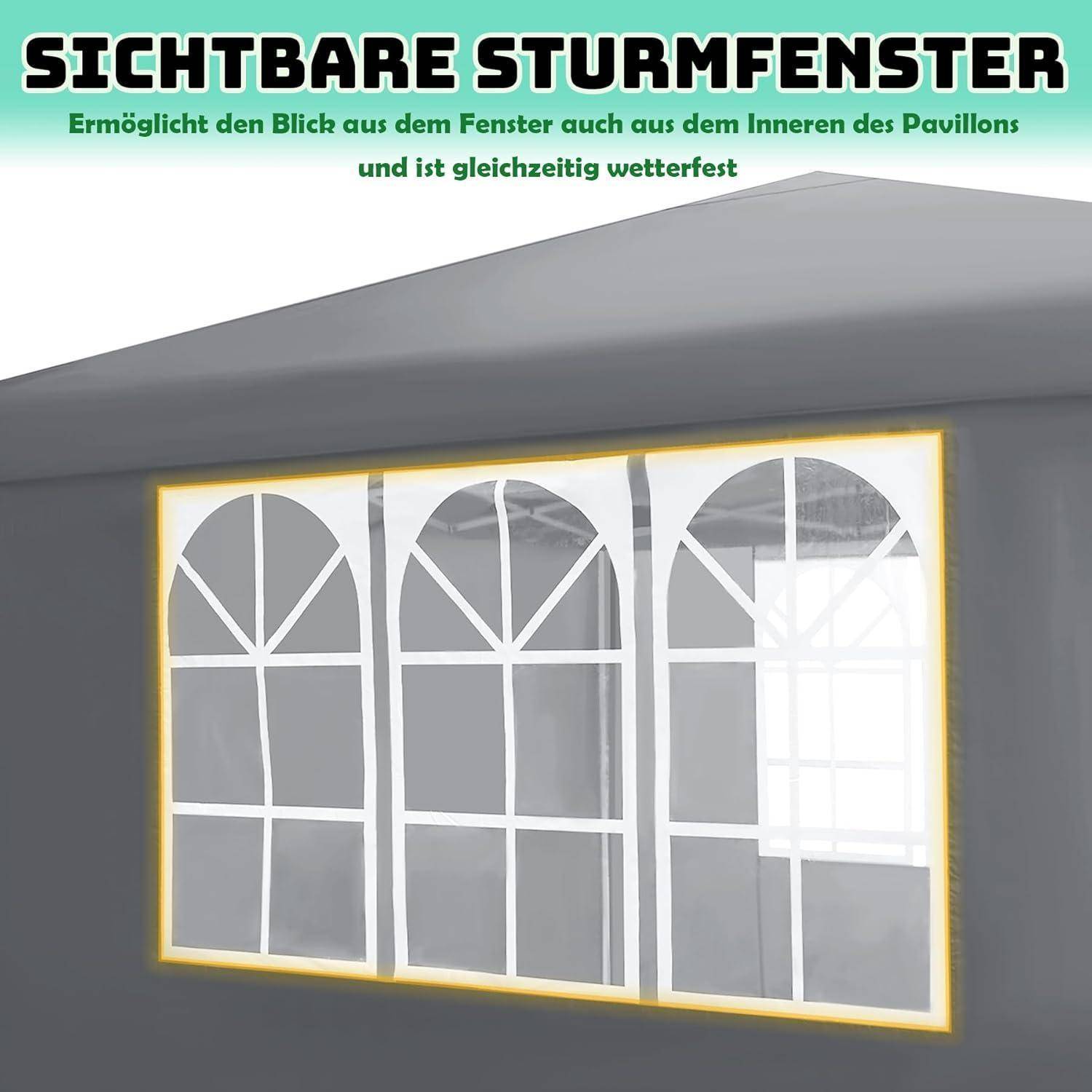 Pavillon 2.5x2.5m Wasserdicht Stabil Winterfest Faltpavillon mit 4 Seitenteilen und Fenstern Faltbare Gartenpavillon UV-Schutz Gartenzelt Partyzelt