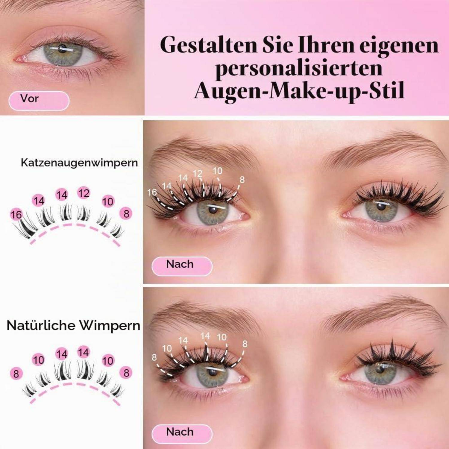 LOPHE Lashes Extension Set, 120 Stück Anime Wimperncluster C Curl Manga Wimpernsträhnen, Unsichtbare Band Wimpern Kit mit Klebstoff, Lashes Set Mang