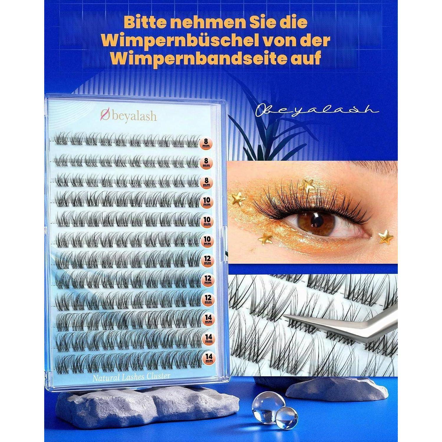 Obeyalash Wimpern Cluster 8-14mm Mix Natürlich C-Curl Wimperncluster 120pcs Individuelle Wimpernverlängerung Wispy Extension DIY zu Hause | Inkl. Ed