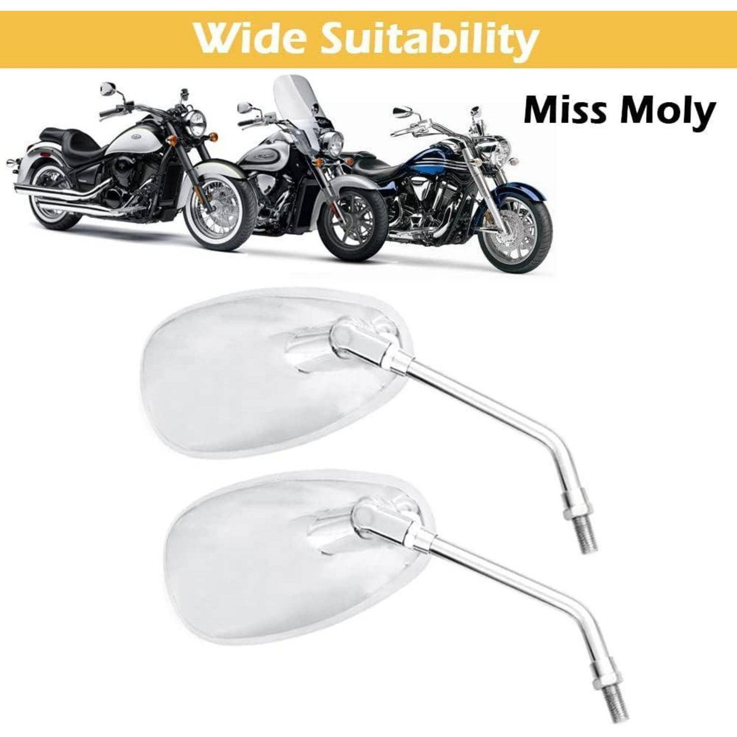 Produktbild mit zwei Motorrad-Außenspiegeln mit der Aufschrift „Miss Moly
