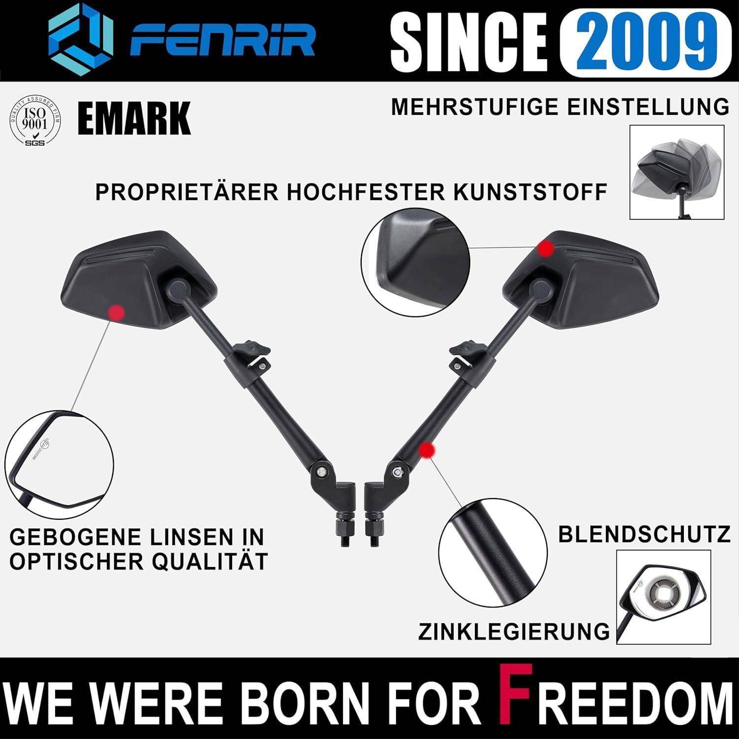 FENRIR E Geprüft Motorrad Spiegel Seitenspiegel Rückspiegel Unzerstörbar Faltfunktion Blendschutz Gebogene Linsen Anti-Vibrations Einstellbar kompa