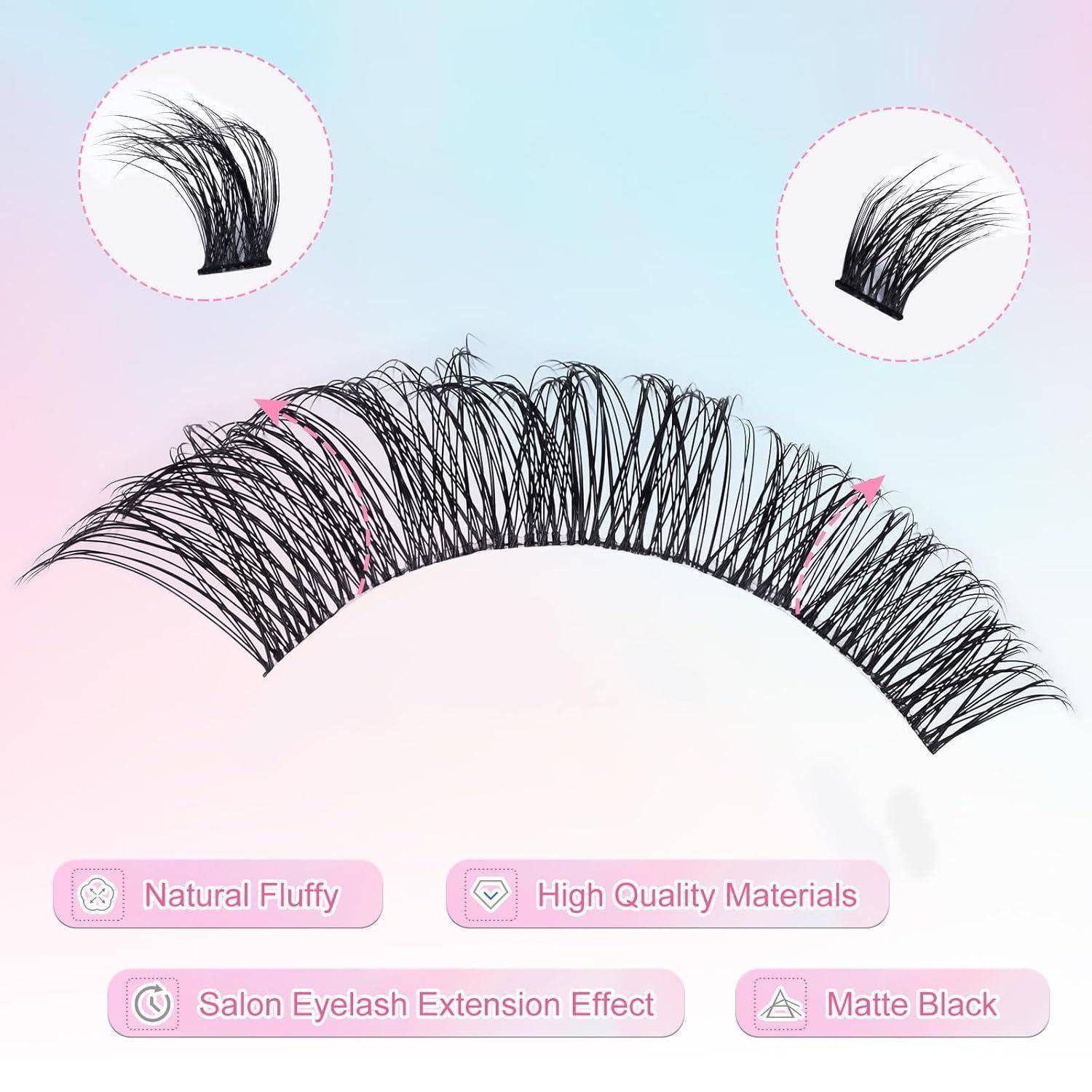 Werbebild eines dramatischen schwarzen falschen Wimpernstreifens mit den Aufschriften „Natural Fluffy
