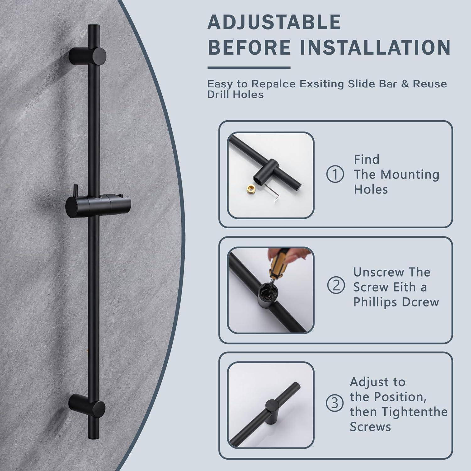 Edelstahl Duschstange 90cm, DETBOM Brausestange mit Duschkopfhalterung 360°Drehbar und Verstellbar, Duschstange mit Variable Wandbefestigungen für