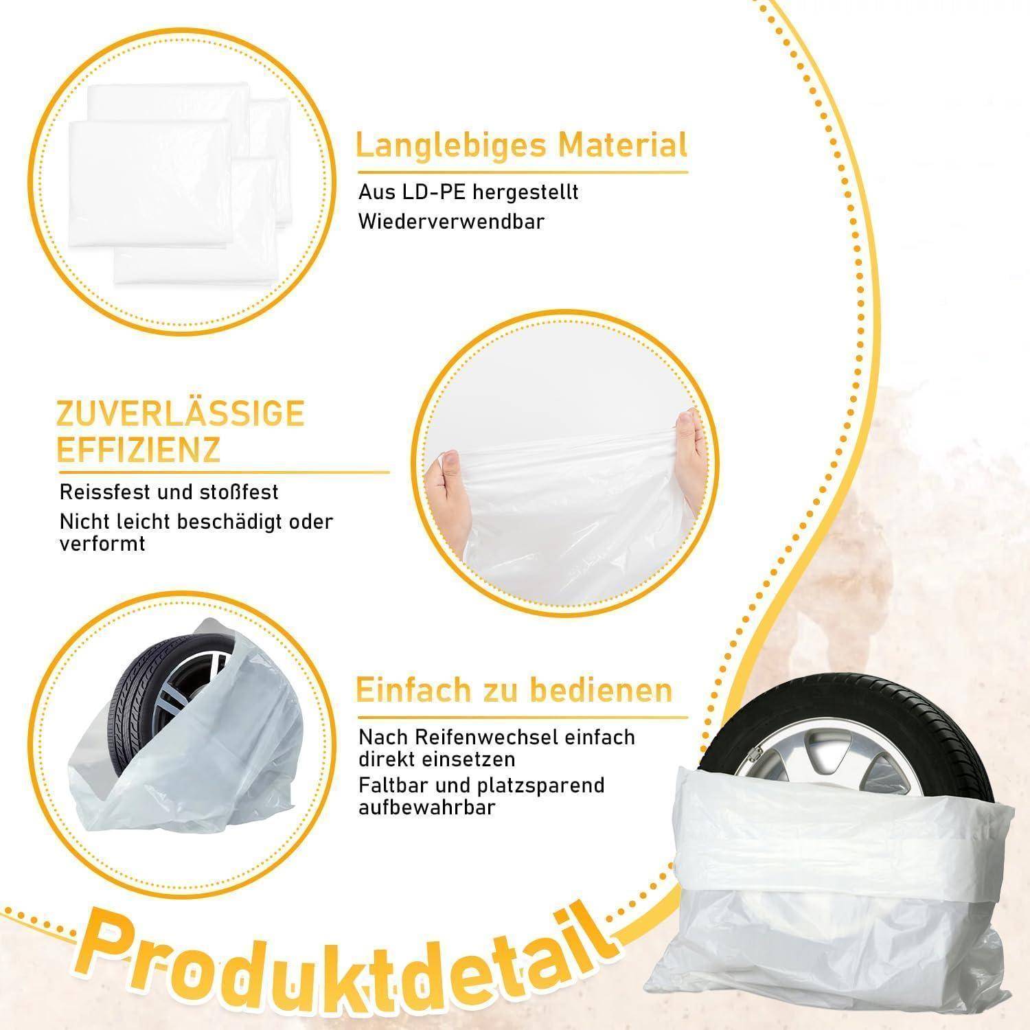 Reifensäcke 4er Set,Reifentüten bis 22 Zoll,Reifensack Schützen Verschleiß und Ihren Kofferraum vor Schmutz,Reifen Tüten für den Reifenwechsel,T