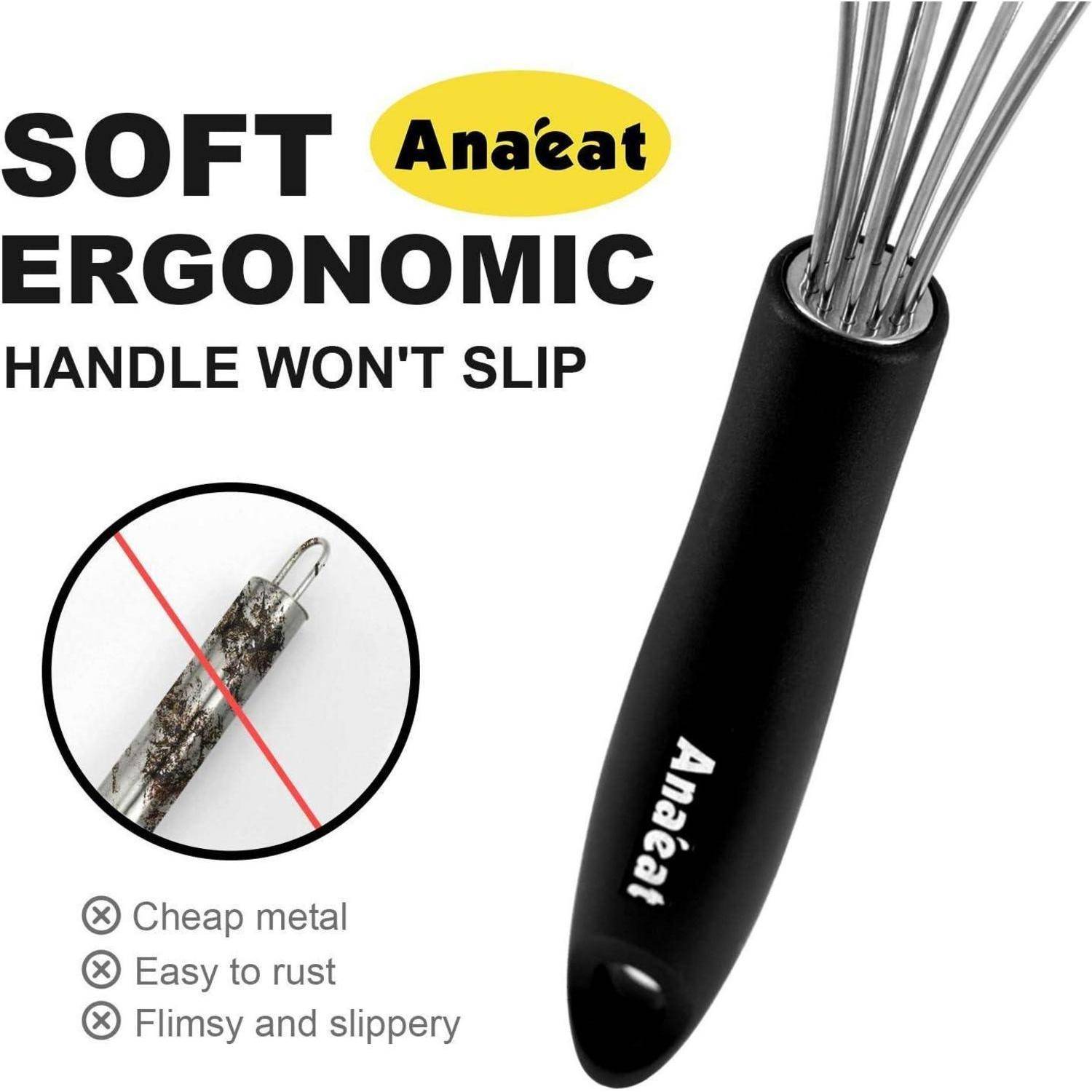 Werbebild eines schwarzen weichen ergonomischen Griffs mit Metalldrähten, beschriftet mit 