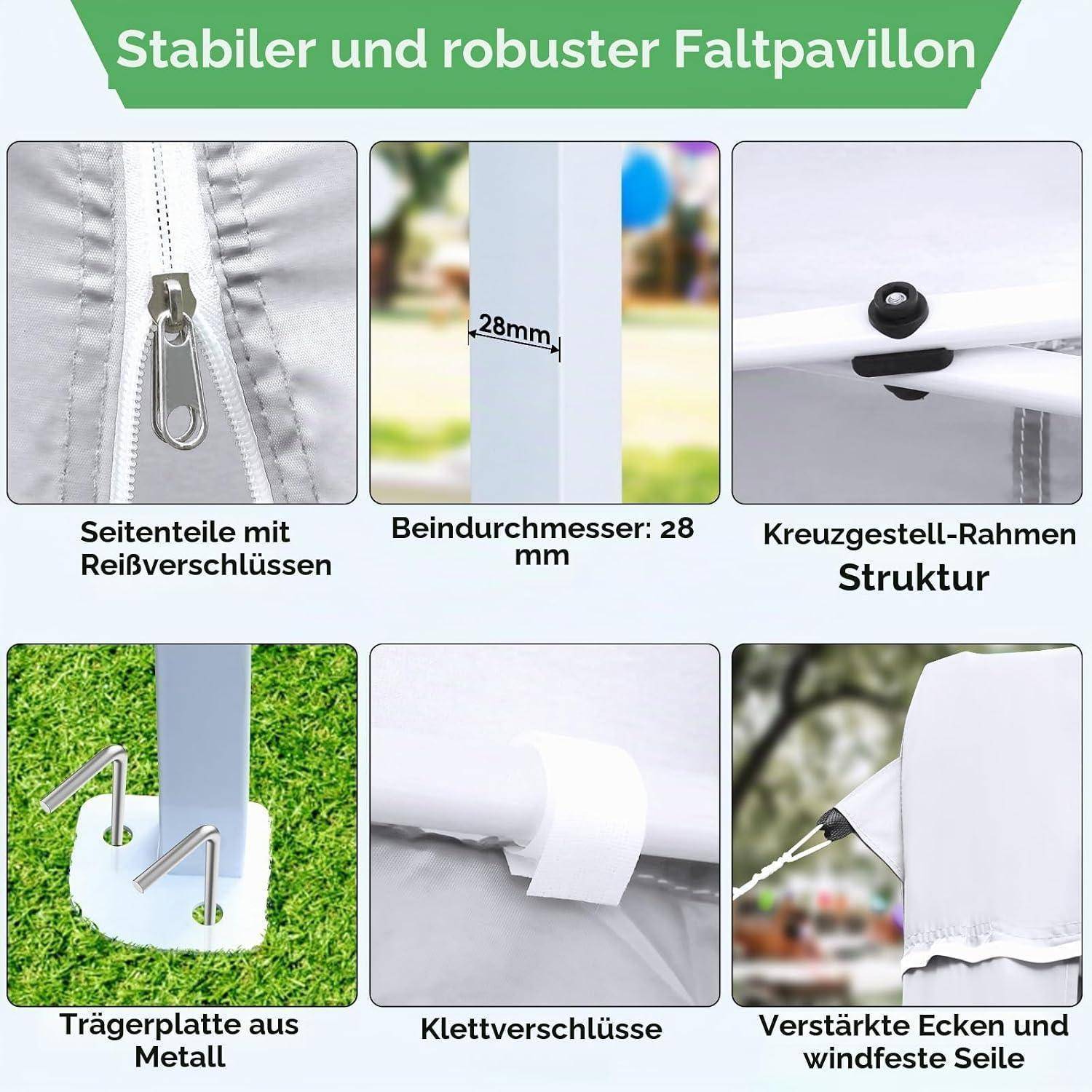 Pavillon 3x6 Wasserdicht Stabil,Faltpavillon 3x6,Gartenzelt mit 6PCS Seitenteilen,UV-Schutz 50+,Partyzelt 420D Oxford, Winterfest Gartenpavillo