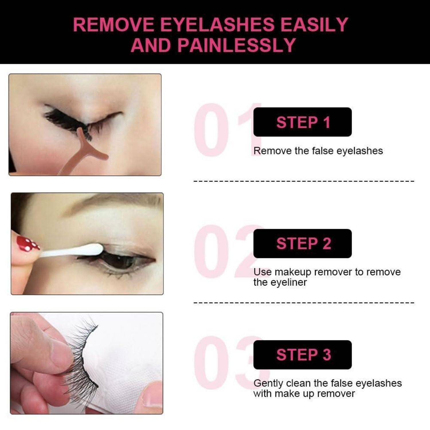 Infografik mit dem Titel „WIMPERN LEICHT UND SCHMERZLOS ENTFERNEN
