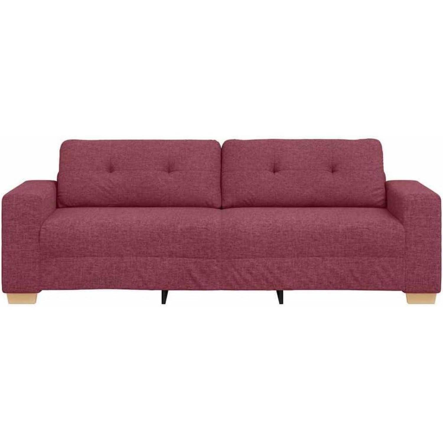 Bordeauxrotes Polstersofa mit zwei Rückenkissen und breiten Armlehnen auf weißem Hintergrund.