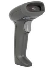 Tragbarer Barcode-Scanner mit Abzugsgriff, isoliert auf weißem Hintergrund dargestellt.