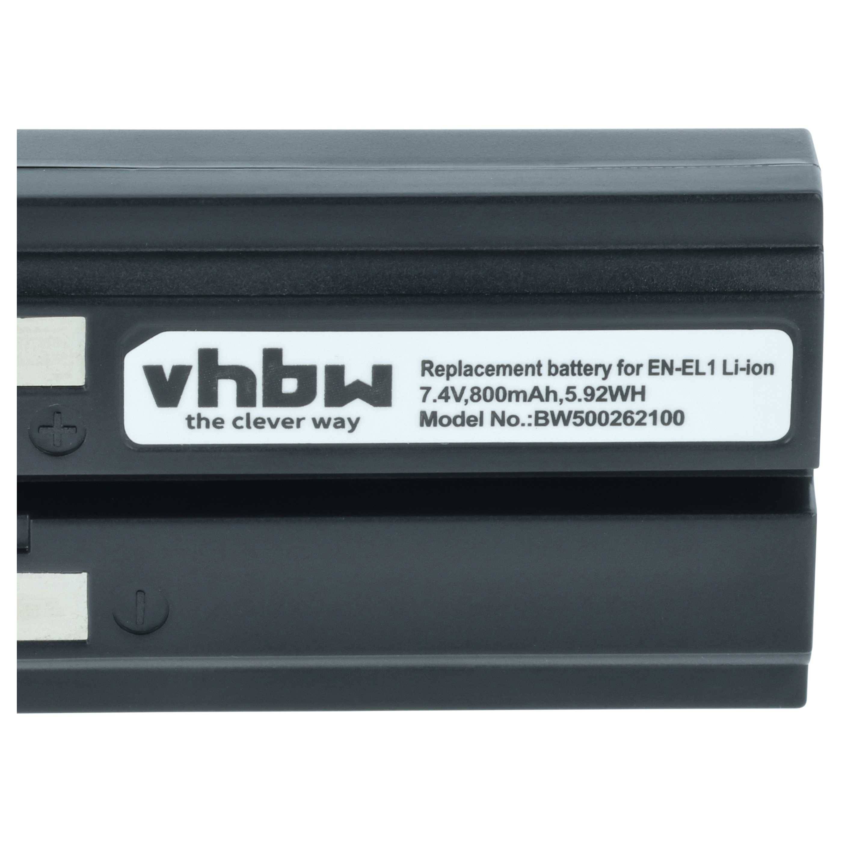 VHBW Ersatzbatterie für EN-EL1 Li-Ion, 7.4V 800mAh 5.92Wh, Modell BW500262100.