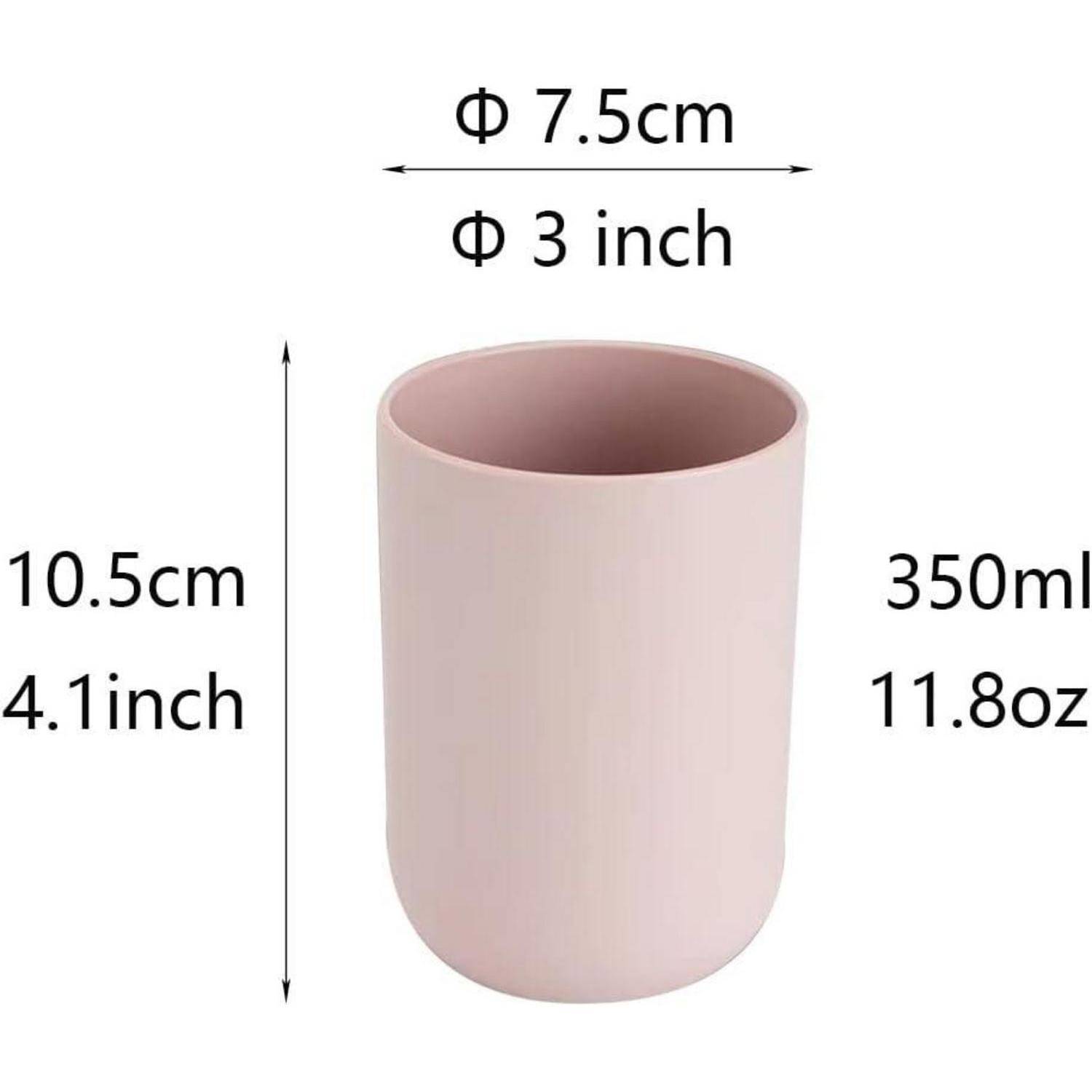 Rosa zylindrischer Becher mit Abmessungen: 7,5 cm Durchmesser, 10,5 cm Höhe, 350 ml Fassungsvermögen.