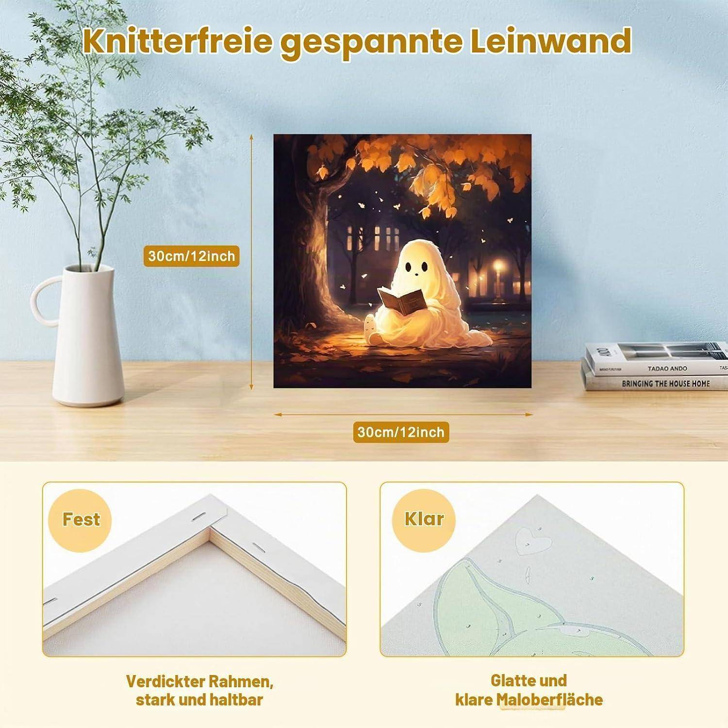 Produktwerbebild eines 30cm x 12 Zoll großen gestreckten Leinwanddrucks mit Nahaufnahmen, die einen stabilen Rahmen und eine glatte, bemalbare Oberfläche hervorheben.