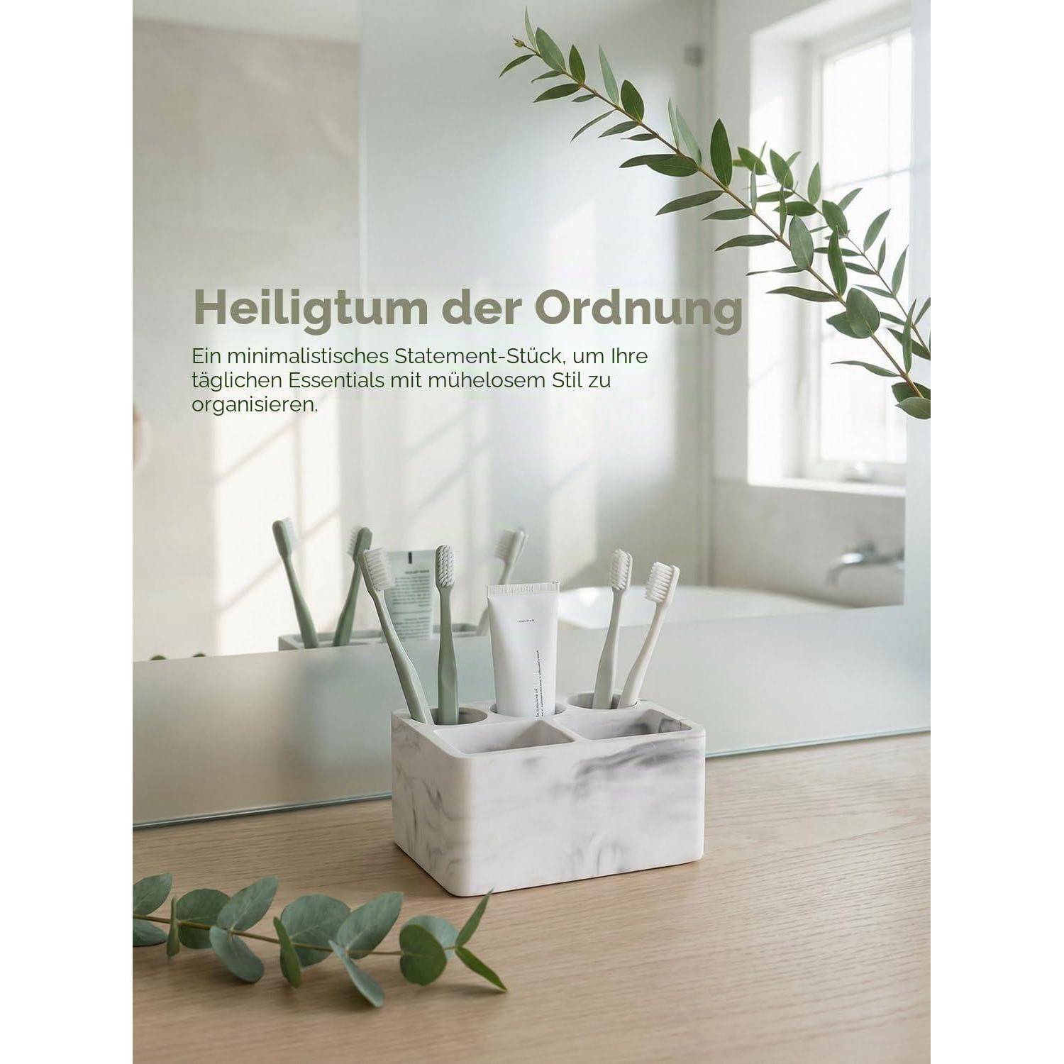 Diatomit Zahnbürstenhalter, schnell trocknender Zahnbürsten- und Zahnpasta-Halter für Badezimmer-Organizer, Zubehör (Marmorweiß)