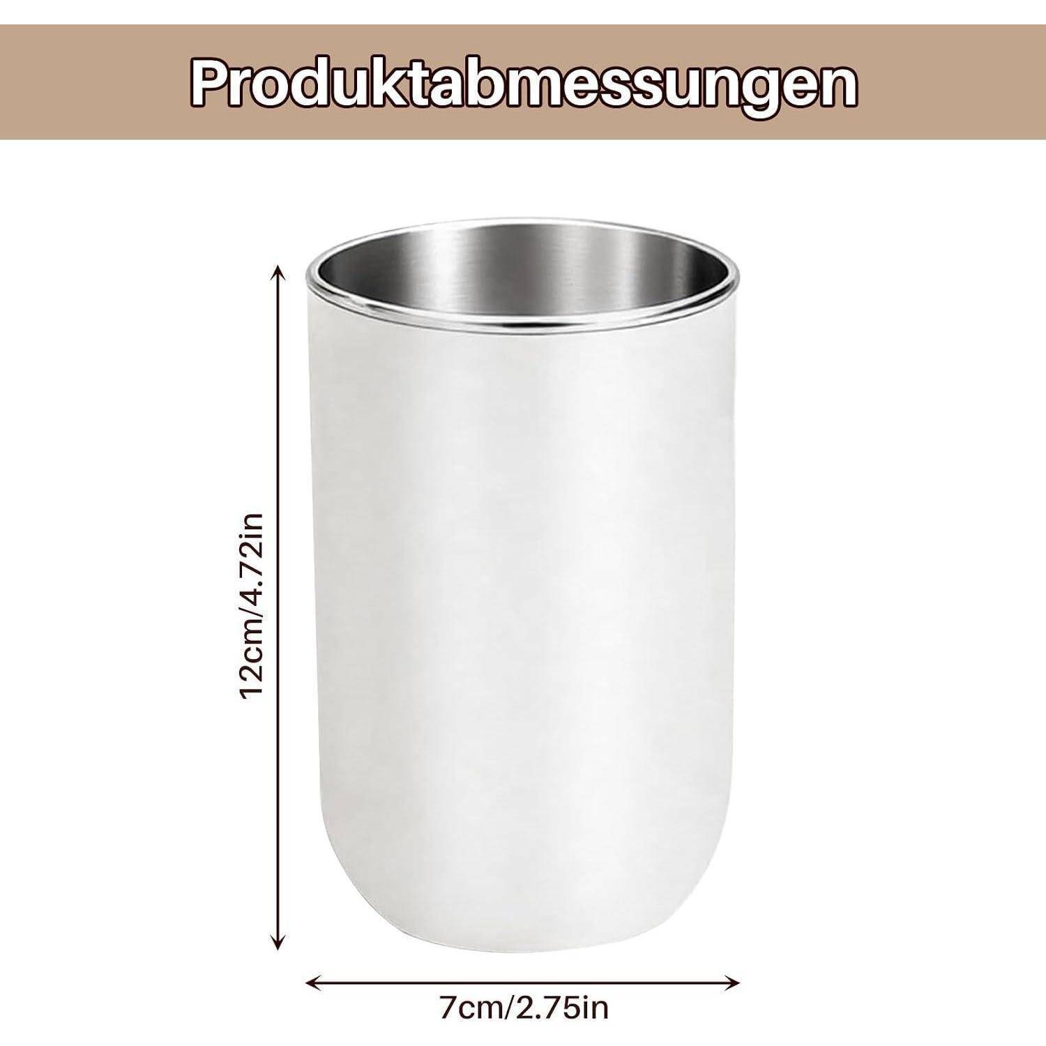 Produktdimensionen-Diagramm eines Edelstahlbechers: 12 cm (4,72 Zoll) hoch und 7 cm (2,75 Zoll) breit.
