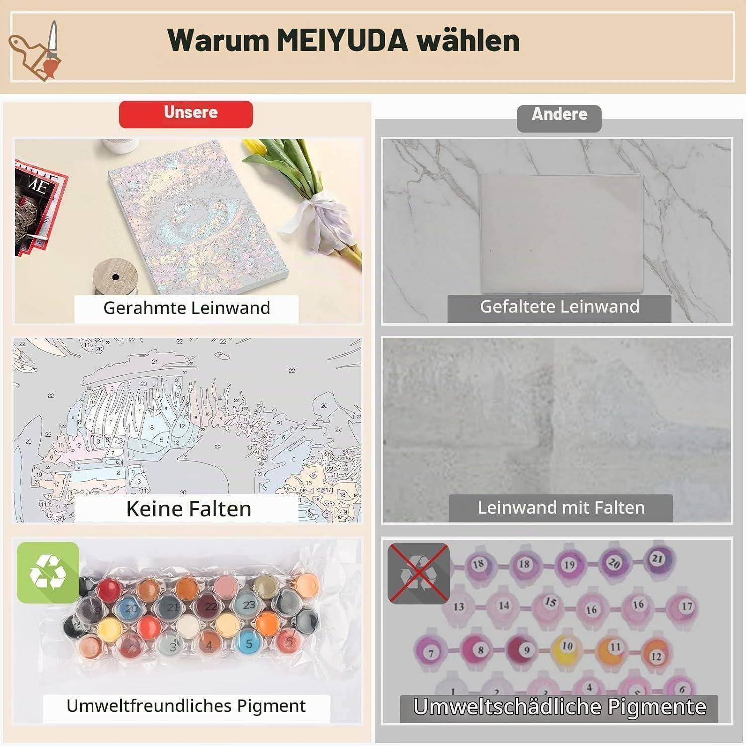 MEIYUDA Malen Nach Zahlen Erwachsene mit Rahmen Auge, Diy Set Erwachsene Blumen Bastelset, Malen Nach Zahlen 3 Pinsels Acrylfarbe Diy Handgemal