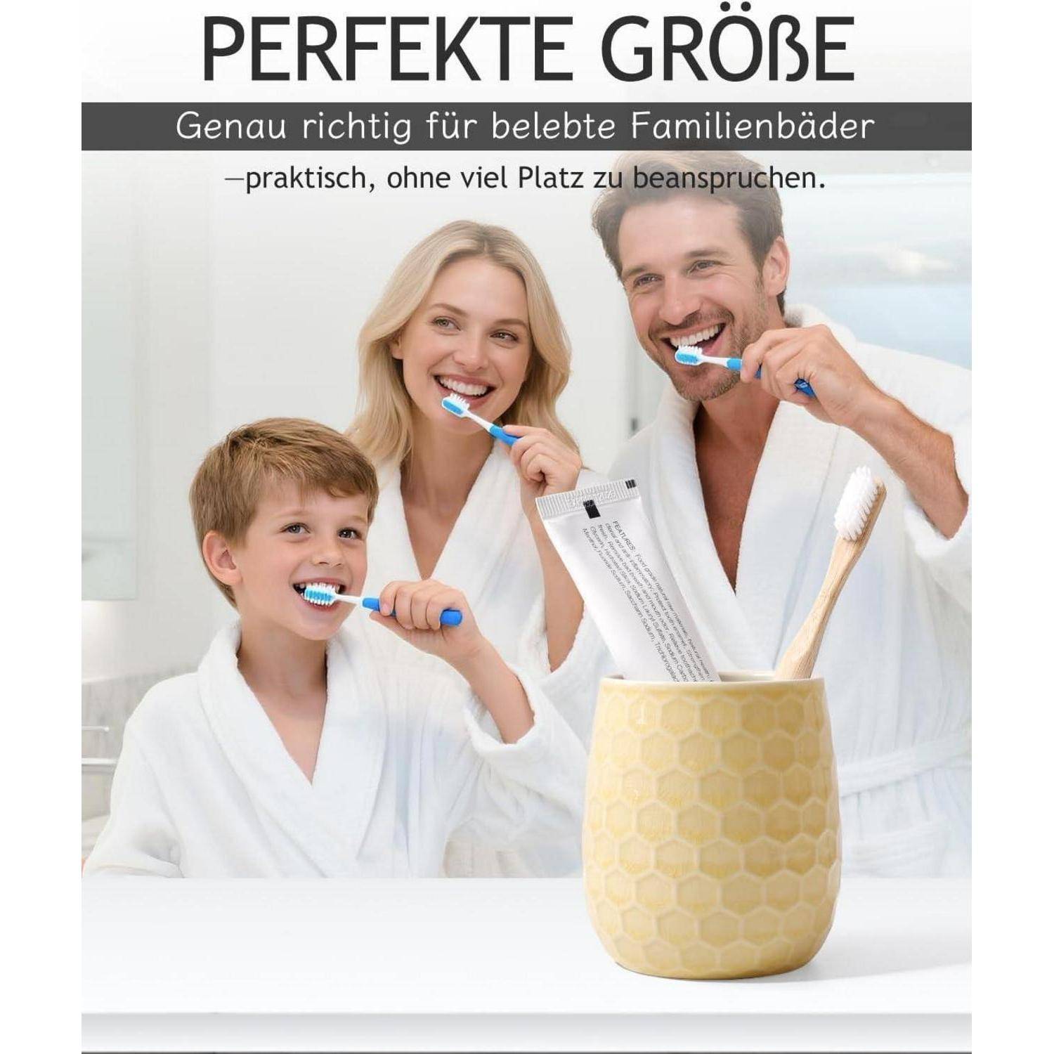 ANTIS'S HOME Zahnputzbecher Keramik 410ml Badezimmerbecher & Mundspülbecher für Zahnpasta, Gelb Moderner Zahnbürstenbecher mit Wabenstruktur, dekor