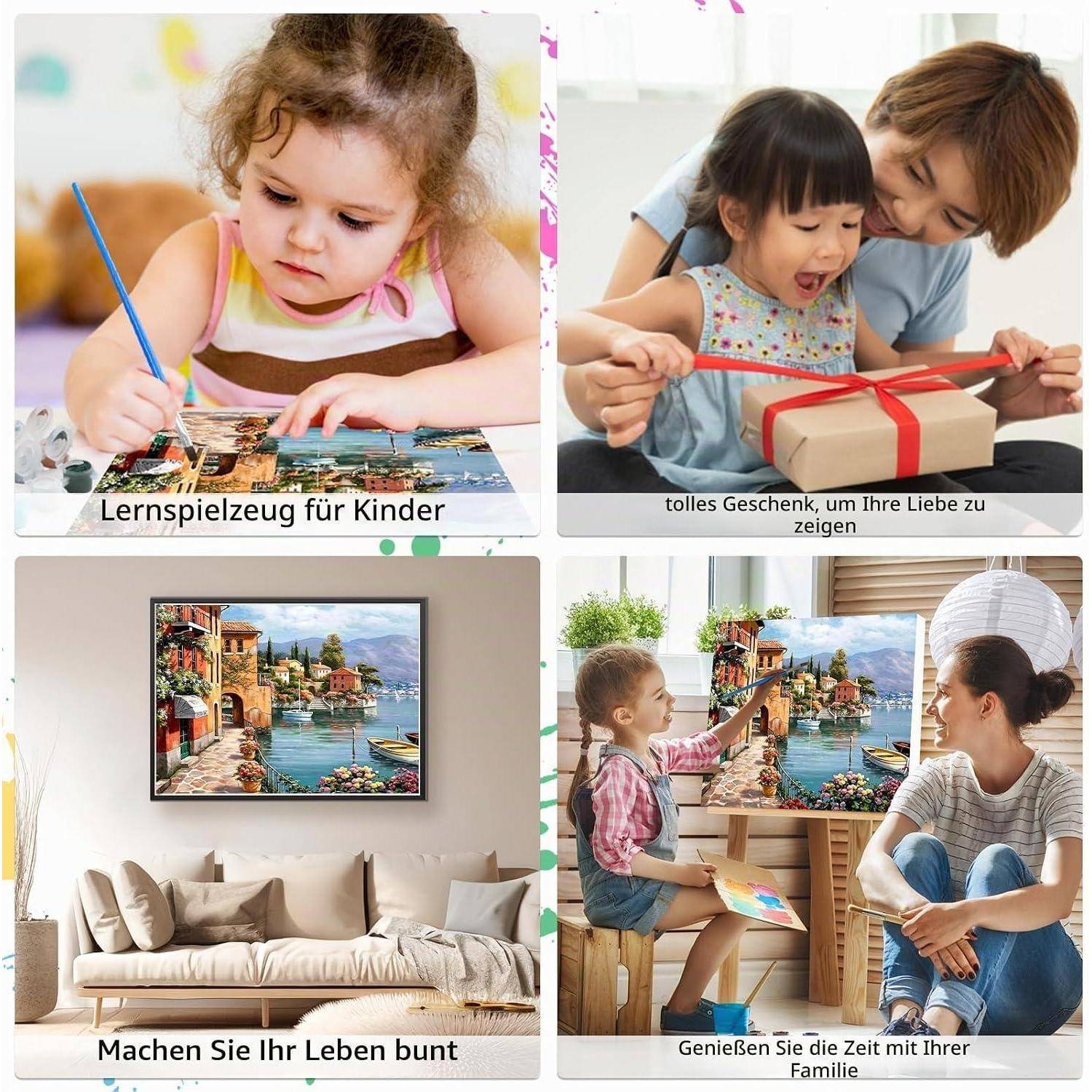 MEIYUDA Malen Nach Zahlen Erwachsene mit Rahmen Landschaft am Meer, DIY Set Handgemalt Ölgemälde Kit für Anfänger und Erwachsene Mit 3 Pinseln und