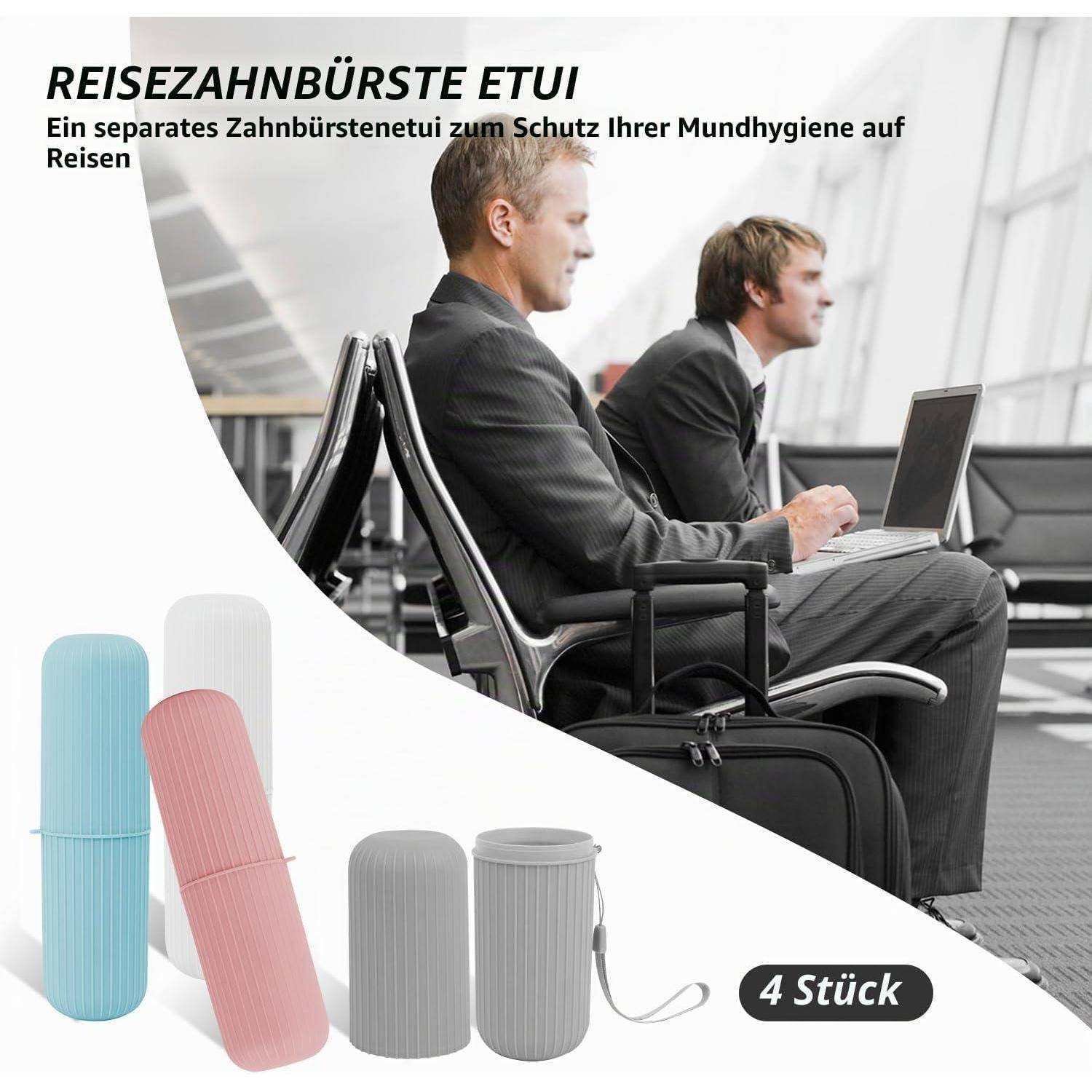 4 Stück Zahnbürsten Etui, Zahnputzbecher Reiseetui, Zahnbürstenbehälter, Tragbarer Zahnbürsten-Organisator mit Kabel zum Ausgehen, Zuhause, Campi