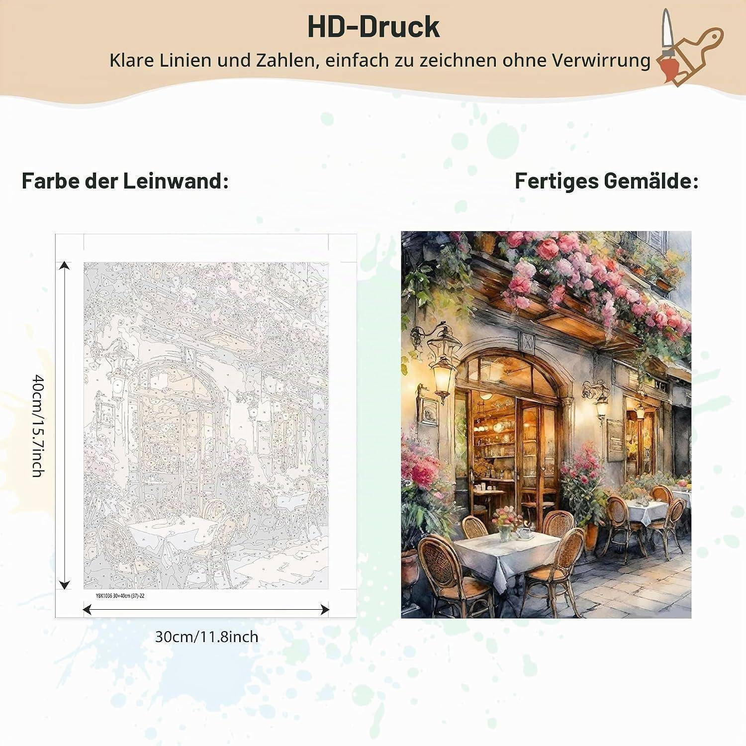 MEIYUDA Malen Nach Zahlen Erwachsene mit Rahmen Cafe, Blumen DIY Digitales Ölgemälde-Set auf Leinwand mit Pinseln und Acrylpigment Bastelset, Artwor