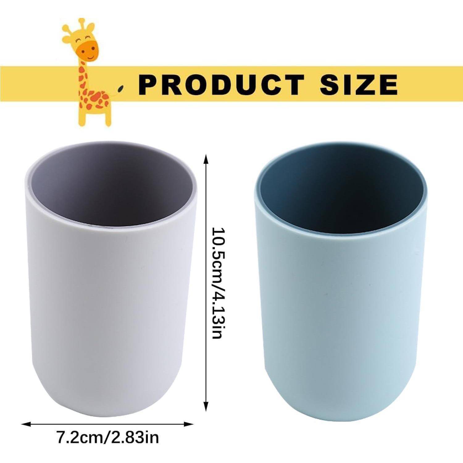 Produktgrößentabelle mit zwei zylindrischen Bechern; einer ist 10,5 cm (4,13 in) groß und 7,2 cm (2,83 in) breit.