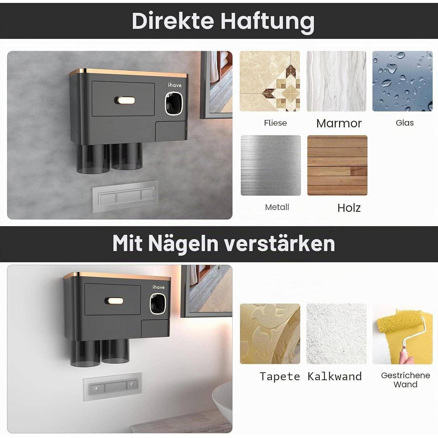 Deutsches Diagramm mit Wandmontagemöglichkeiten für ein Gerät: 
