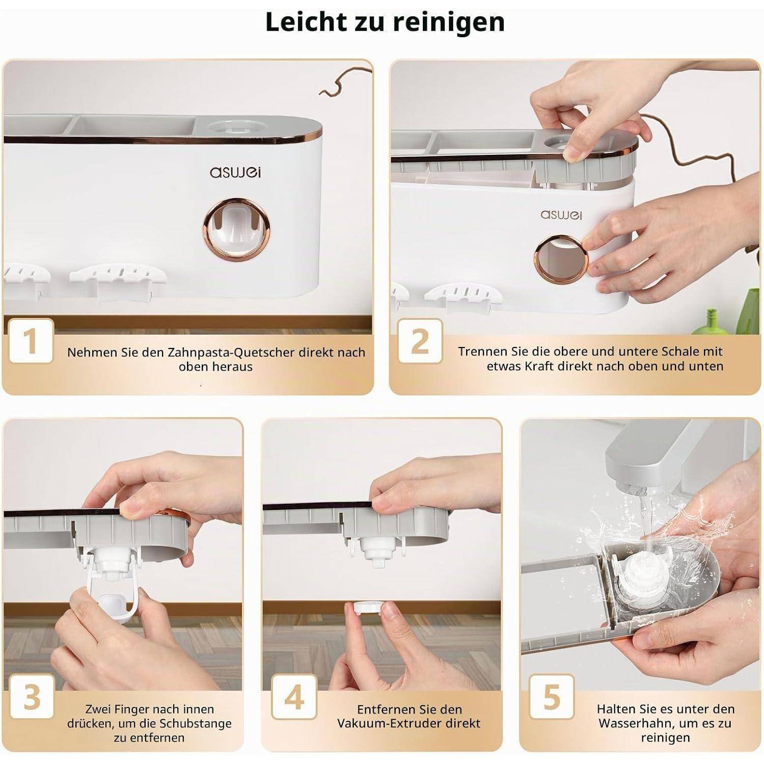 Bebilderte Anleitung mit dem Titel „Leicht zu reinigen