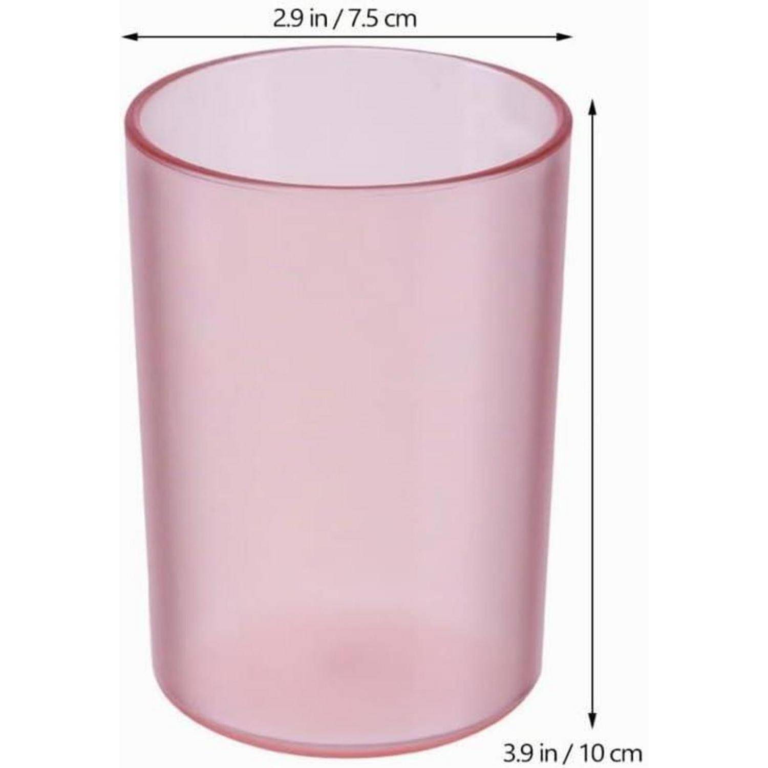 Rosa durchsichtiger zylindrischer Becher mit den Abmessungen 2,9 Zoll/7,5 cm Breite und 3,9 Zoll/10 cm Höhe.