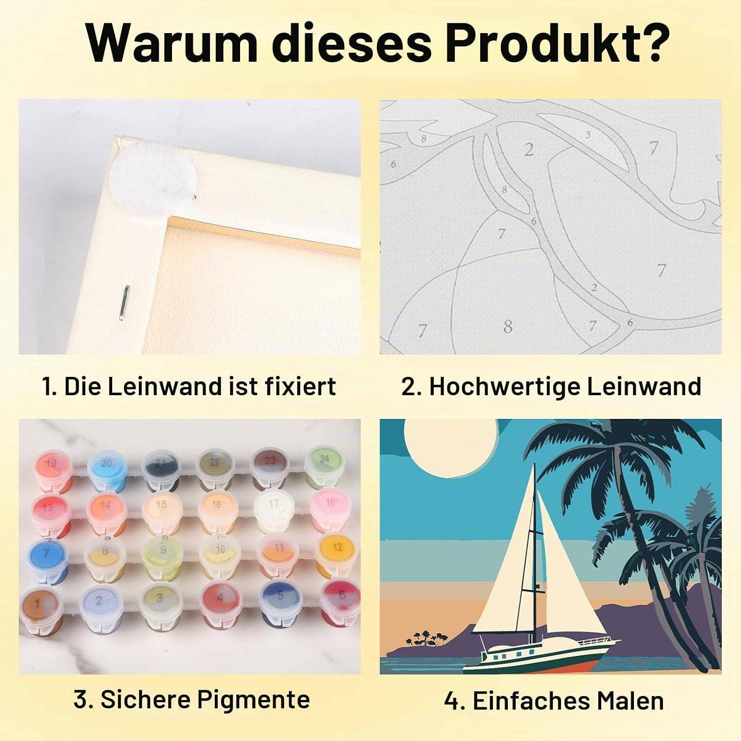 Bowetile 4Stück Sonnenuntergang Malen Nach Zahlen Kinder mit Rahmen, Malen Nach Zahlen Kinder mit Rahmen ab4-12, Diy Gemäide Bastelset auf Leinwand