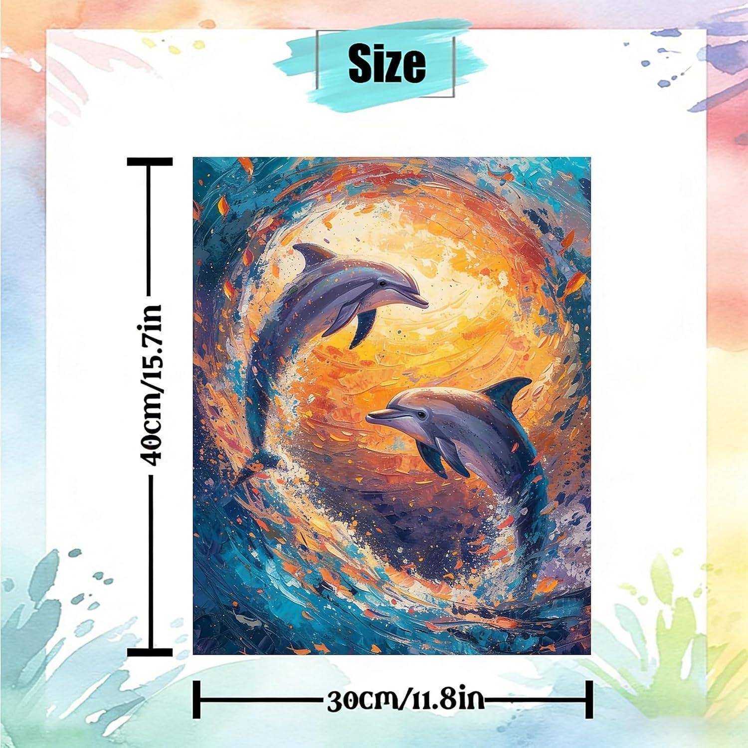 Größentabelle für ein Delphin-Wandkunstdruck, Maße 40 cm x 30 cm (15,7 Zoll x 11,8 Zoll).