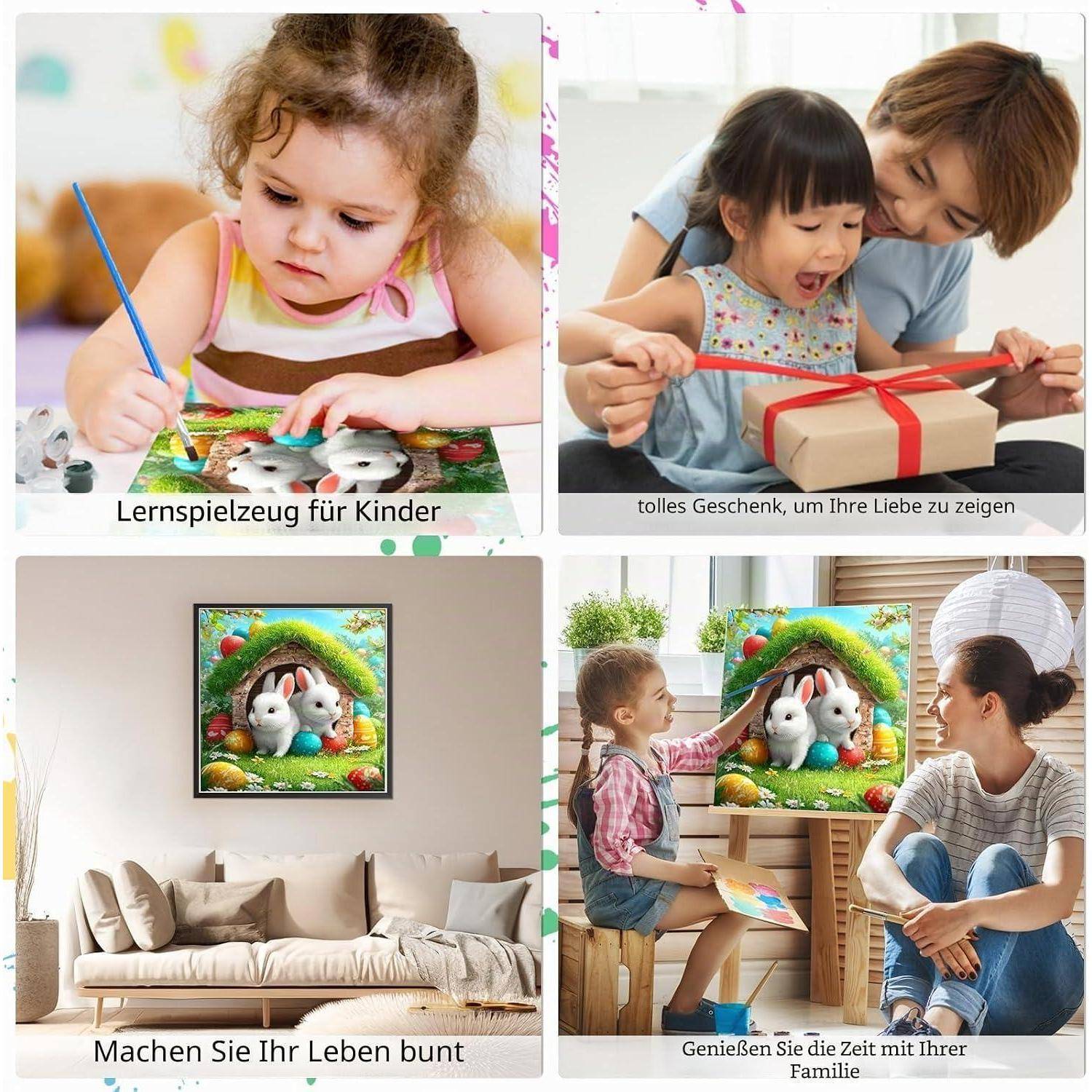 MEIYUDA Osterhase Malen Nach Zahlen Erwachsene, Frühling DIY Set Erwachsene Bastelset, Malen Nach Zahlen DIY Handgemalt öLgemäLde Kit Als Geschenk