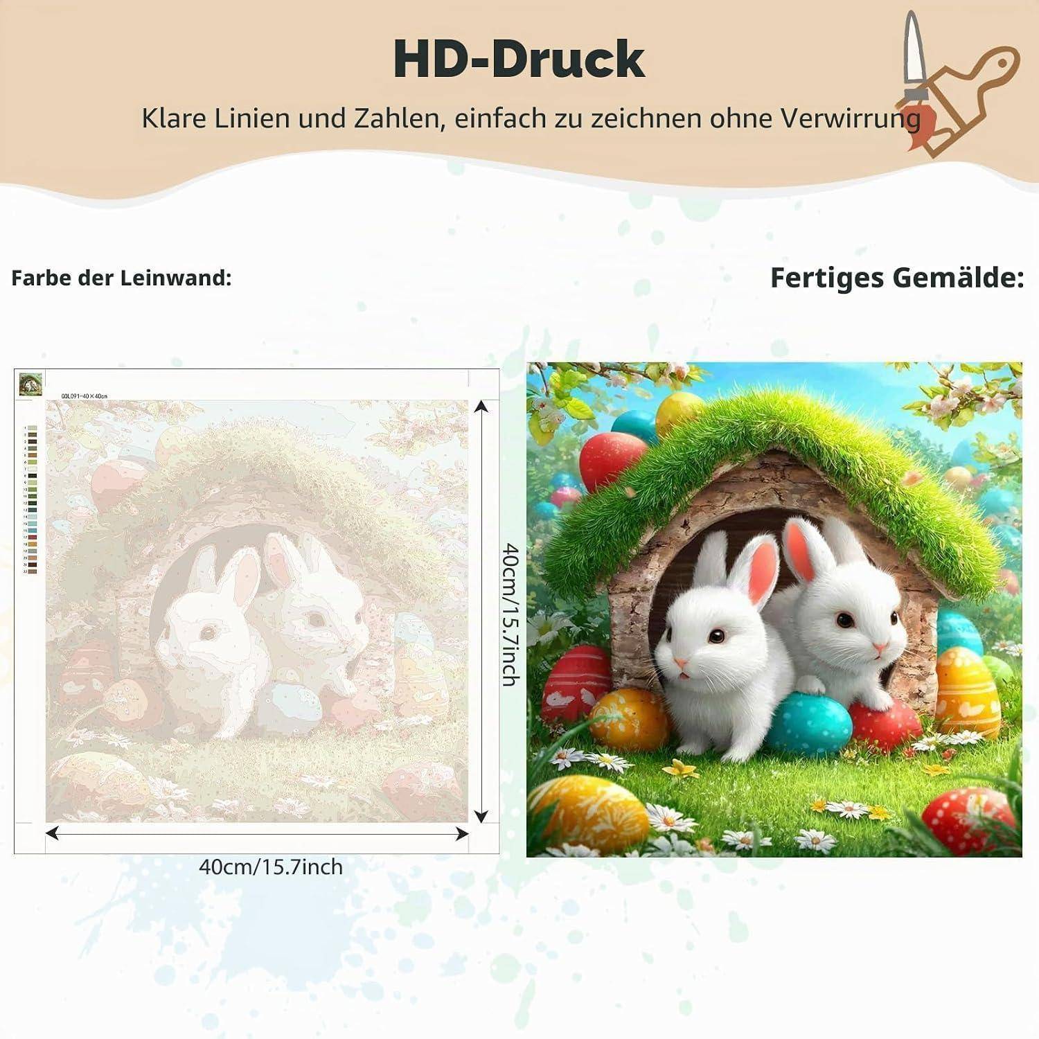 MEIYUDA Osterhase Malen Nach Zahlen Erwachsene, Frühling DIY Set Erwachsene Bastelset, Malen Nach Zahlen DIY Handgemalt öLgemäLde Kit Als Geschenk