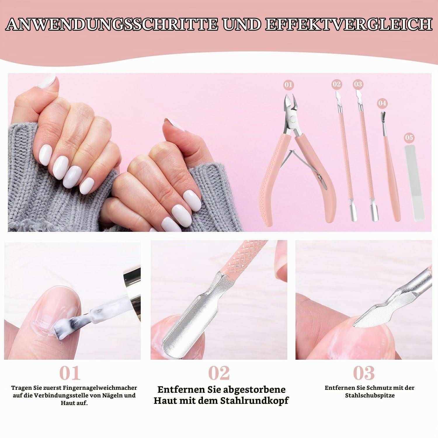 4 Stück Nagelhautzange mit Nagelhautschieber Professioneller Edelstahl Nagelhautschneider Nagelhautentferner Set Cuticle Nippers and Cuticle Pusher
