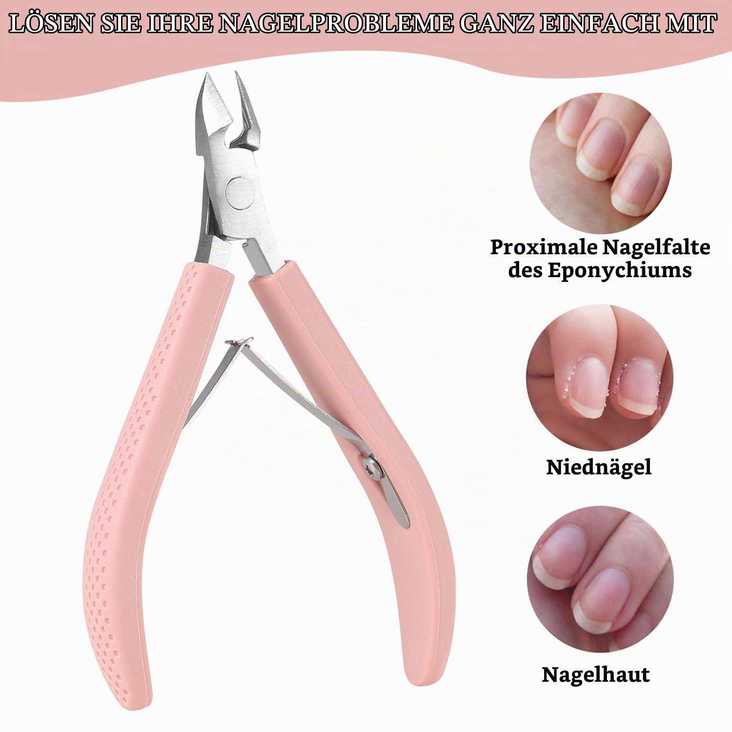 4 Stück Nagelhautzange mit Nagelhautschieber Professioneller Edelstahl Nagelhautschneider Nagelhautentferner Set Cuticle Nippers and Cuticle Pusher