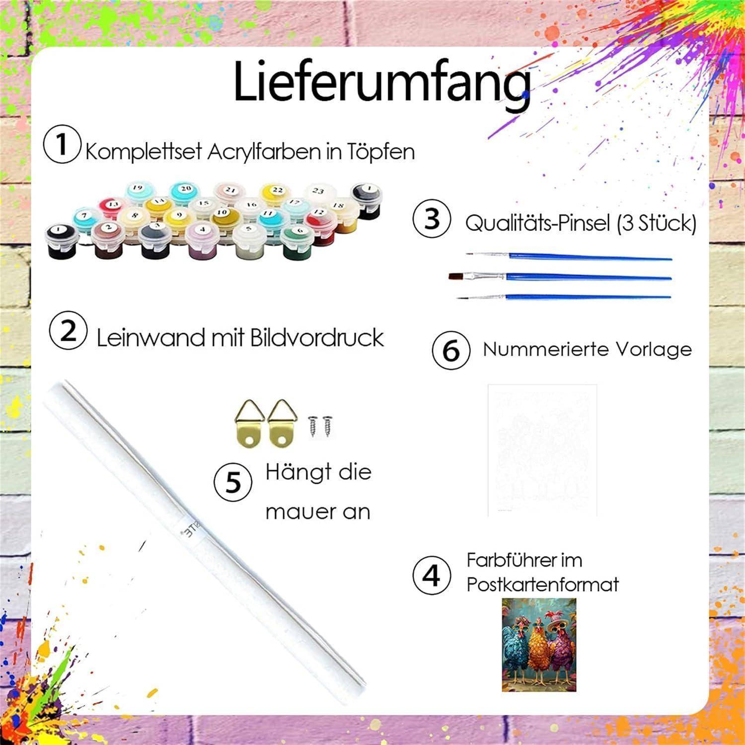 Nianxi Huhn Malen Nach Zahlen Erwachsene,Tier Paint by Numbers for Adult Diy Cheerful Painting Handgemalt Kreativ Bastelset für Geschenk