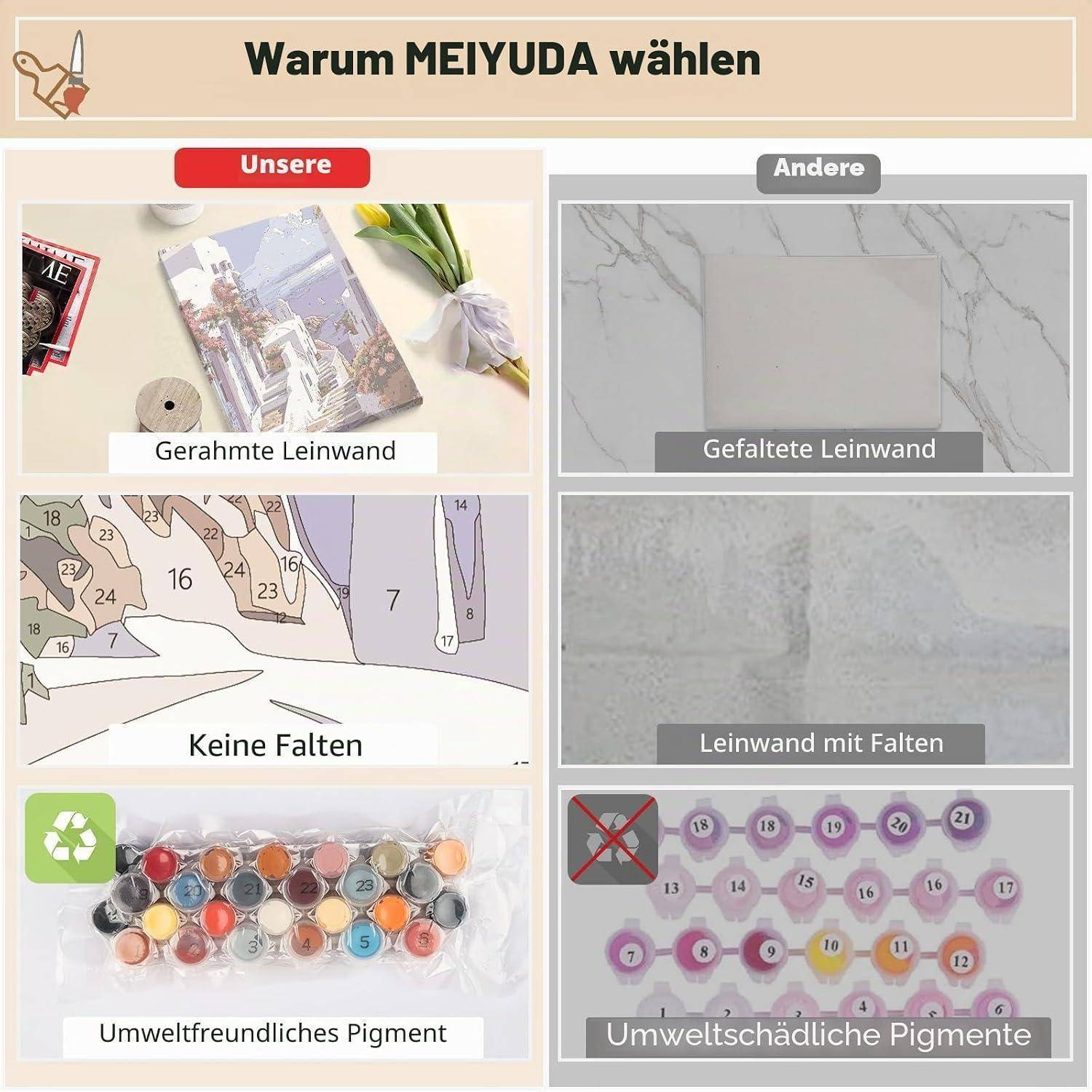 MEIYUDA Malen Nach Zahlen Erwachsene mit Rahmen, DIY Set Erwachsene Landschaft Bastelset, 3 Pinsels Und Acrylfarbe DIY Handgemalt öLgemäLde Kit Als