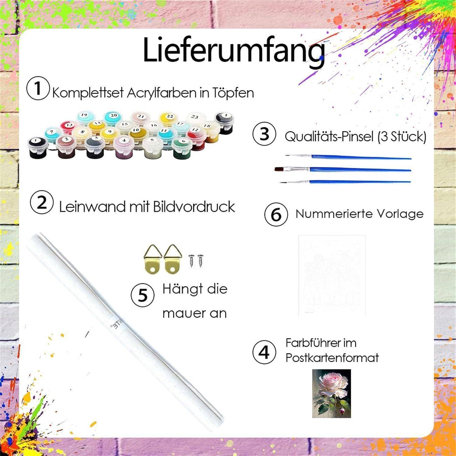 Generisch Blume Malen Nach Zahlen Erwachsene,Rose Paint by Numbers Adult,Diy Handgemalt Kreativ Bastelset für Geschenk Heimdekoration (Rose)