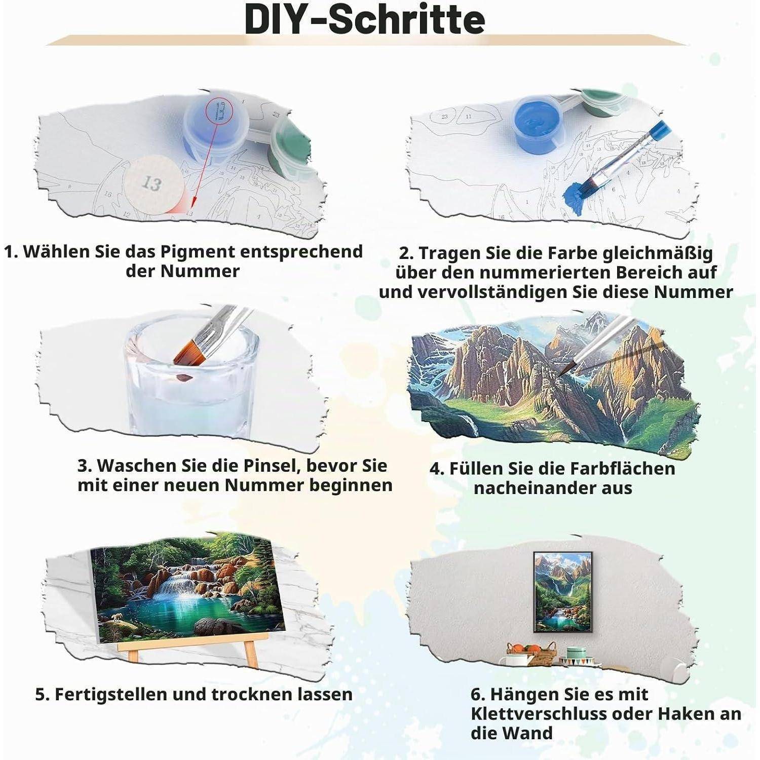 MEIYUDA Malen Nach Zahlen Erwachsene mit Rahmen Landschaft Gebirgsfluss, DIY Set Handgemalt Ölgemälde Kit für Anfänger und Erwachsene Mit 3 Pinsel