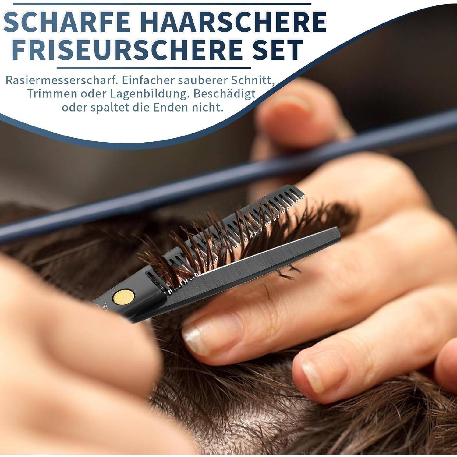 PURPLEBIRD Haarschere Set Edelstahl mit Haarschneideschere & Effilierschere | 440C Schneide- & Effilierschere mit Offset-Griff, Schalldämpfer, Zubeh