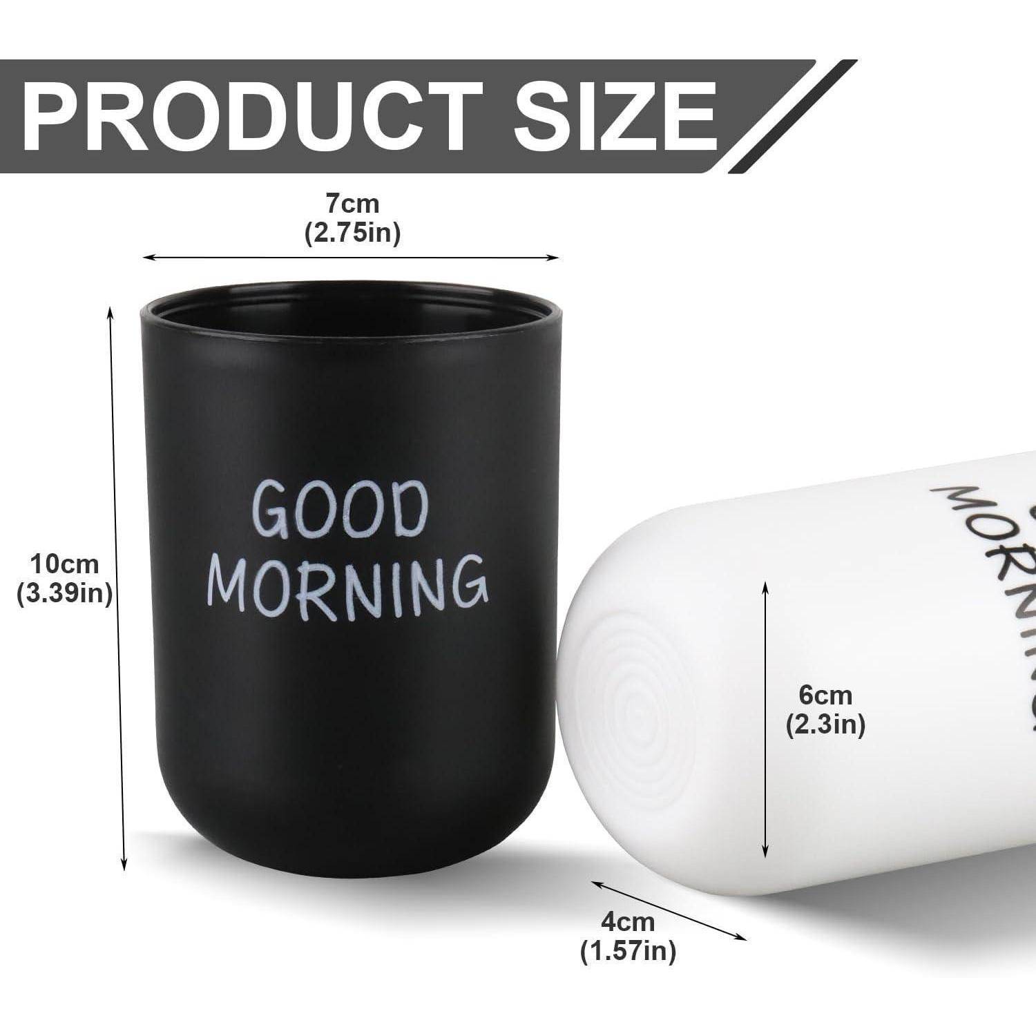 Produktgrößendiagramm mit einer schwarzen Tasse mit der Aufschrift „GOOD MORNING