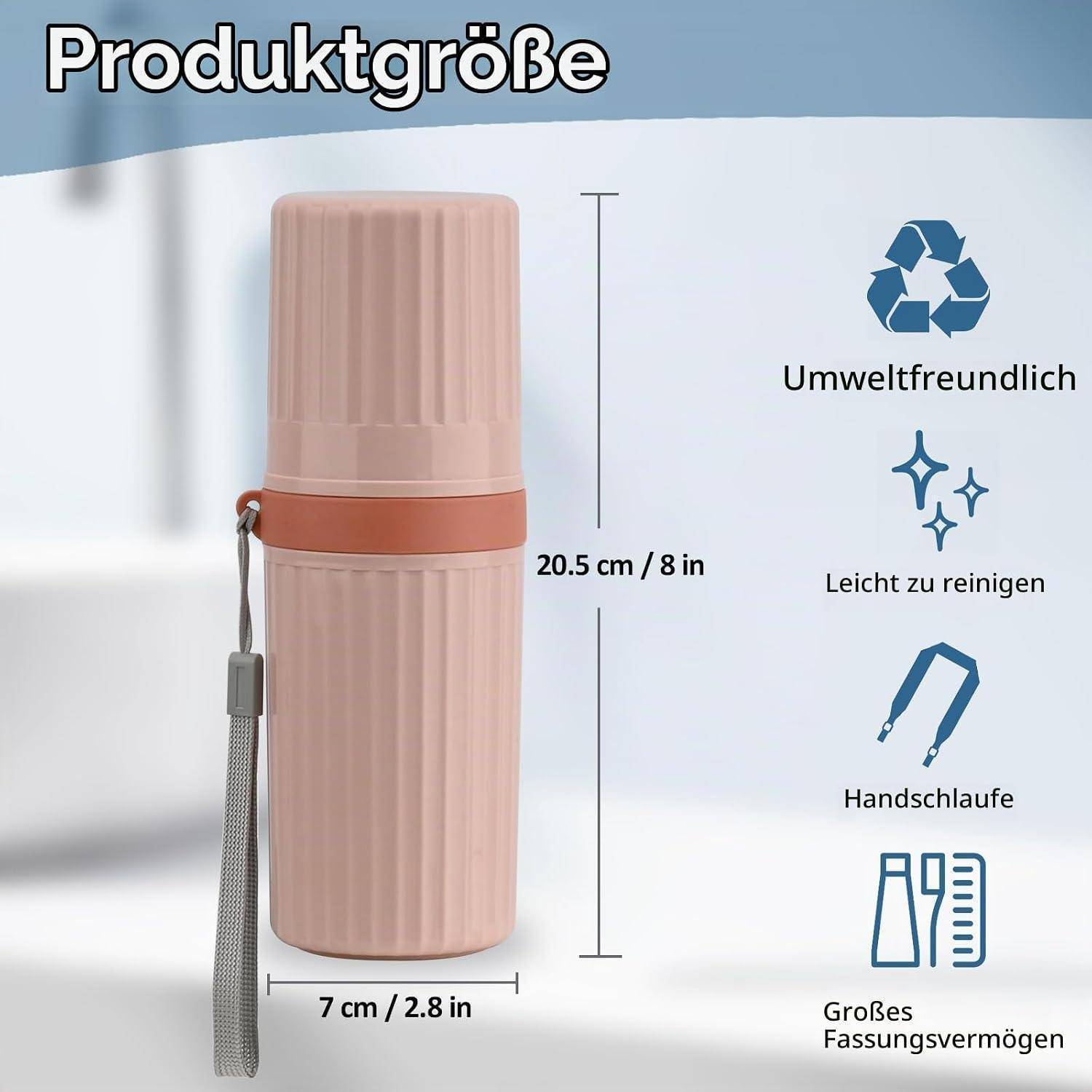 Produktgröße: Rosa, gerippte Trinkflasche mit Trageschlaufe, 20,5 cm hoch und 7 cm breit; Symbole für umweltfreundlich, leicht zu reinigen und großes Fassungsvermögen.
