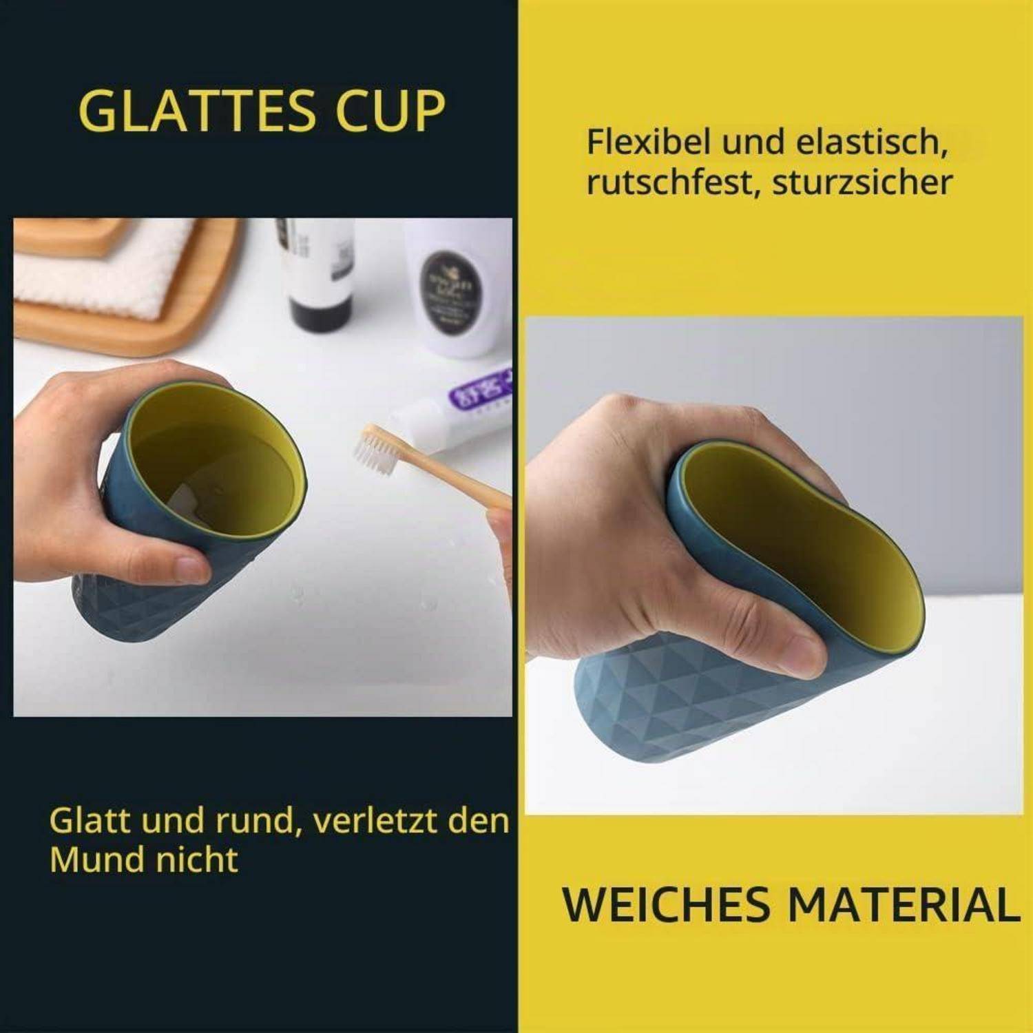 2 Stück Zahnputzbecher, Zahnputzbecher Kunststoff, Robuste Sturzsichere | Zahnbecher kunststoff, Schlichter Nordischer Stil, Hochwertiger