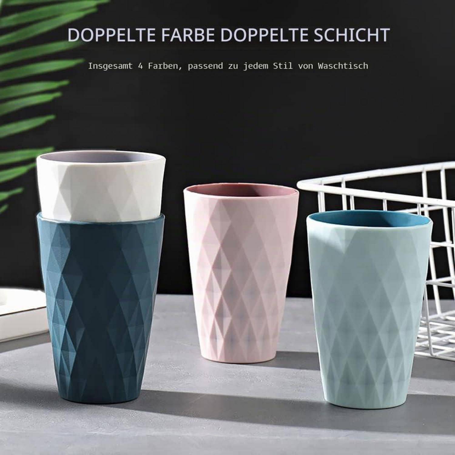 2 Stück Zahnputzbecher, Zahnputzbecher Kunststoff, Robuste Sturzsichere | Zahnbecher kunststoff, Schlichter Nordischer Stil, Hochwertiger