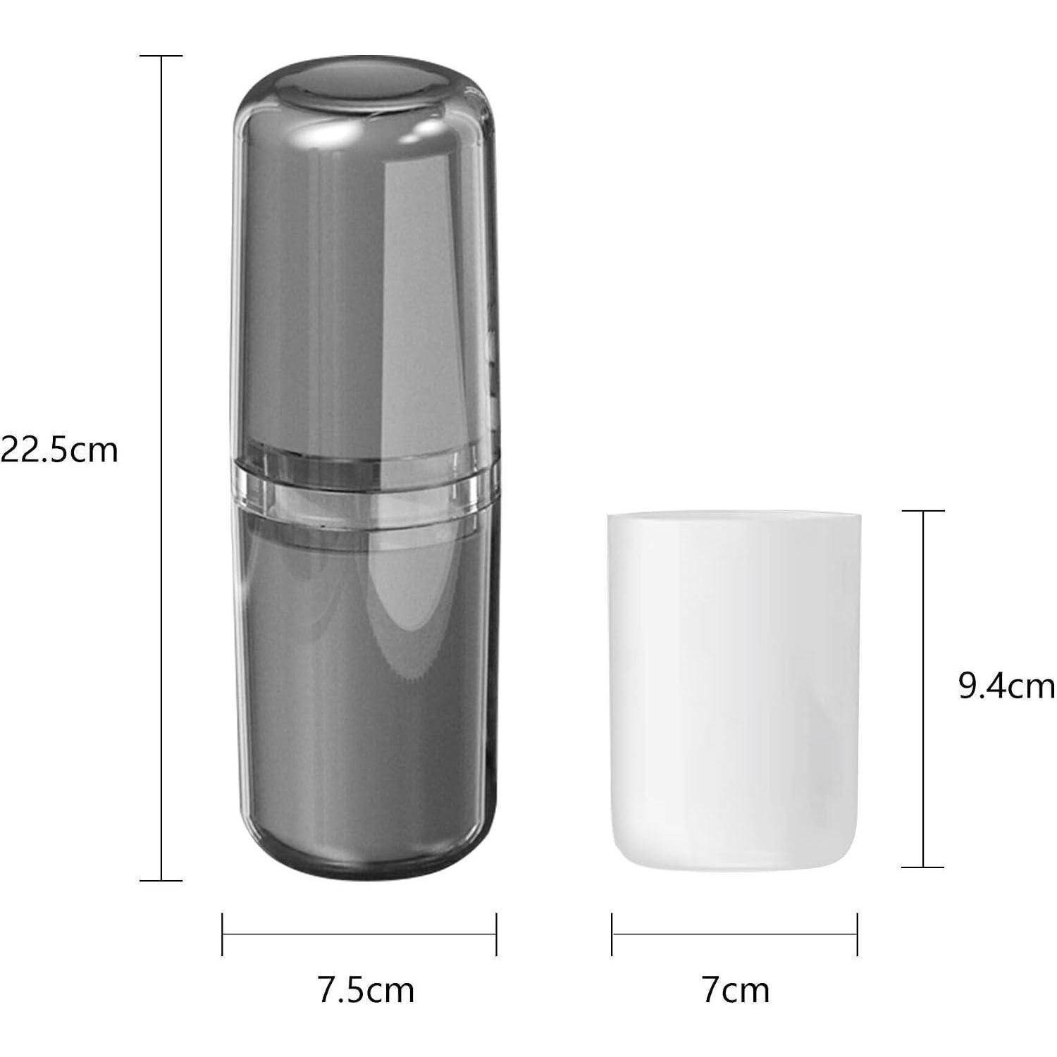 Produktabmessungsdiagramm mit einer hohen grauen Flasche, 22,5 cm hoch und 7,5 cm breit, mit einer weißen Kappe, 9,4 cm hoch und 7 cm breit.