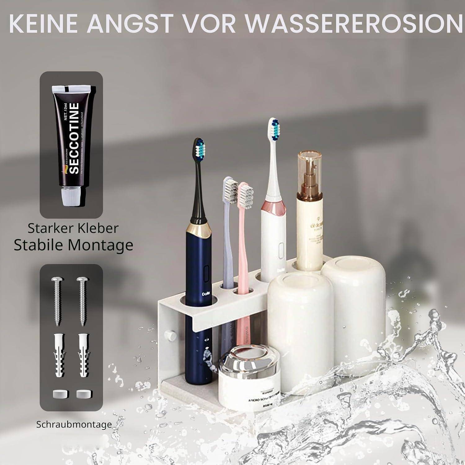 Zahnbürstenhalter, Elektrische Zahnbürste Halter, 4 Loch 20cm Edelstahl Zahnburstenhalterung, Bohren oder Ohne Bohren EIN Zweizweck Aufsteckbürsten
