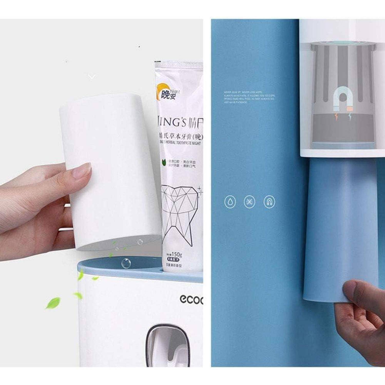 Hände legen eine Papierhandtuchrolle in einen wandmontierten Spender ein, gezeigt in weißer und blauer Version mit einem kleinen Anzeigefeld.