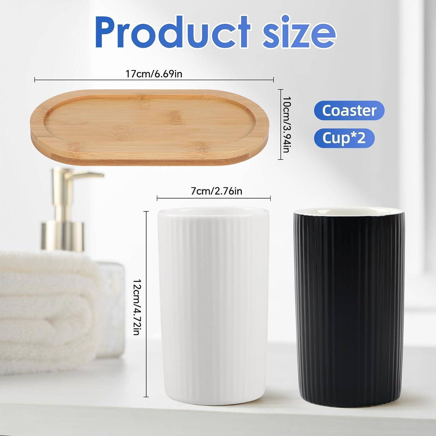 Größentabelle für Produkte, die einen ovalen Holzuntersetzer von 17 cm x 10 cm und zwei Tassen zeigt, jeweils 12 cm hoch und 7 cm breit.